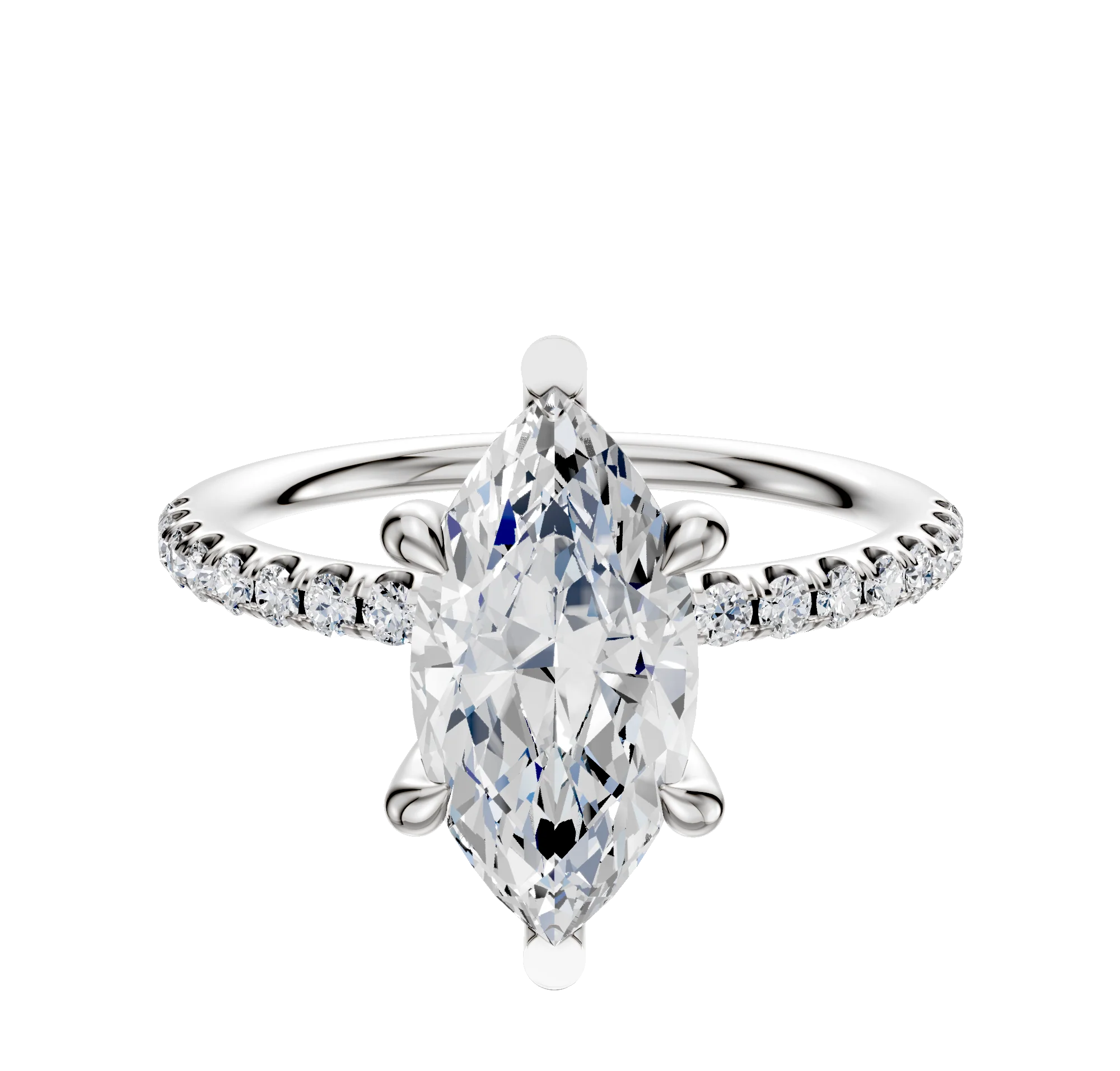 18K White Gold 6 Prong Basket Classic Dome 1-Row-Pave 2.5mm Engagement Ring