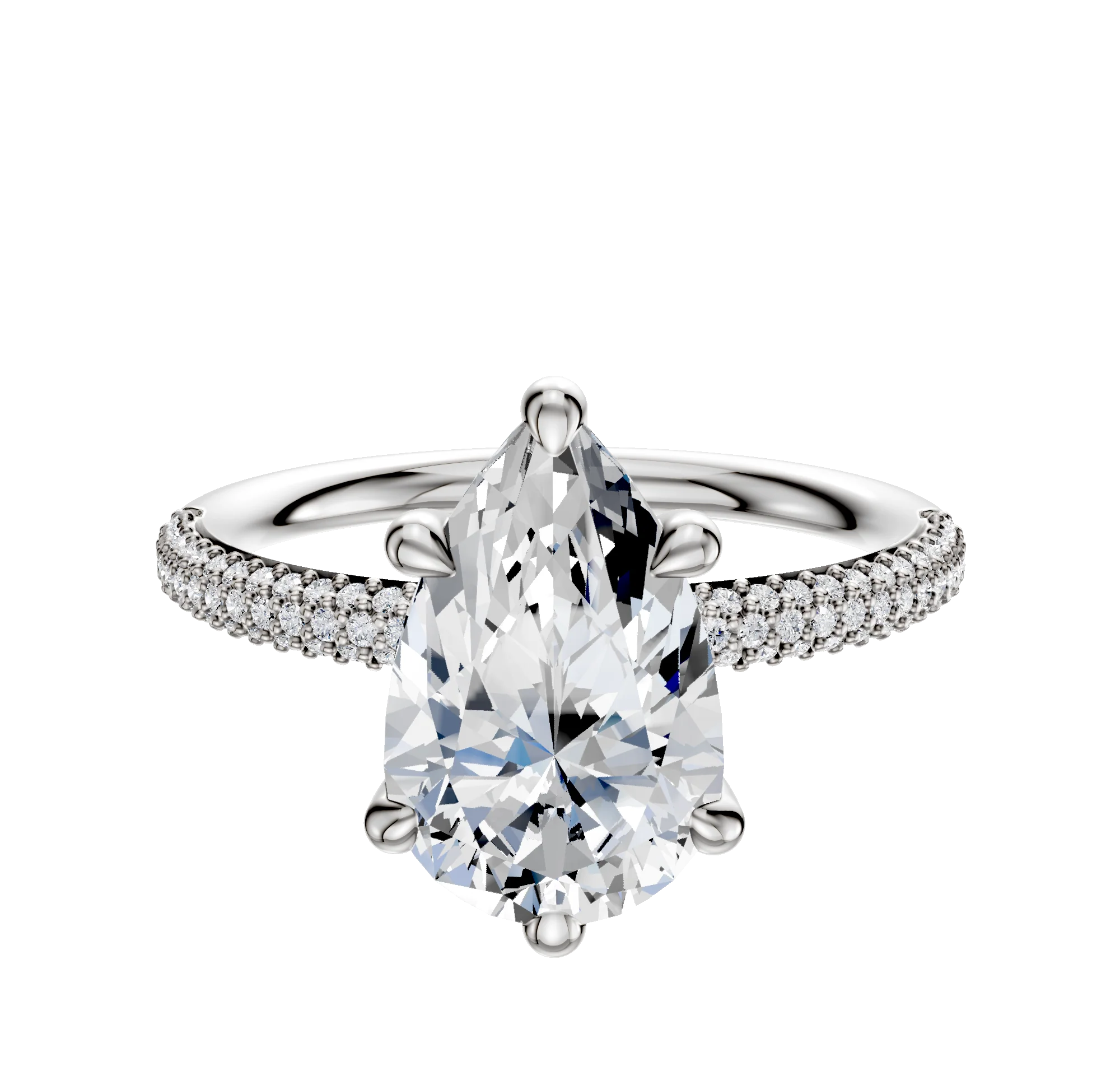 18K White Gold 6 Prong Basket Classic Dome 3-Row-Pave 2.0mm Engagement Ring