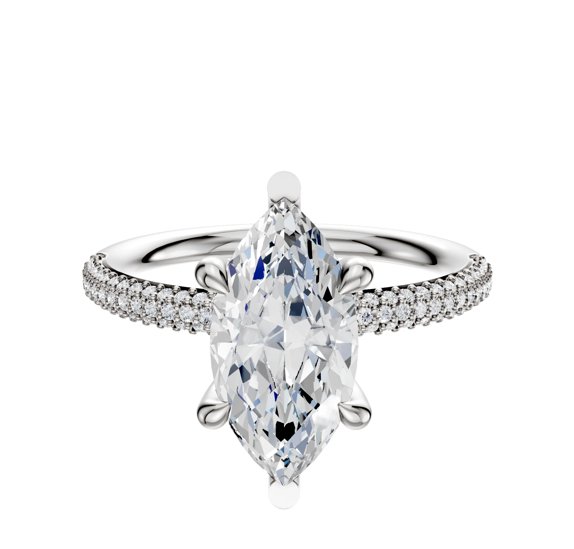18K White Gold 6 Prong Basket Classic Dome 3-Row-Pave 2.0mm Engagement Ring