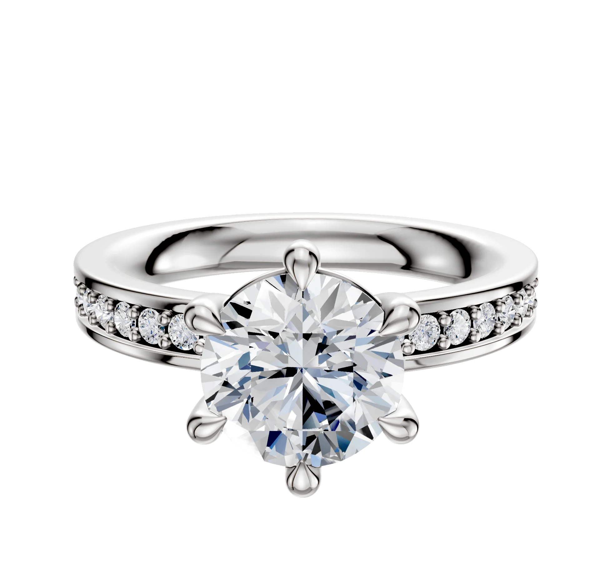 18K White Gold 6 Prong Basket Classic Flat 1-Row-Pave 2.5mm Engagement Ring
