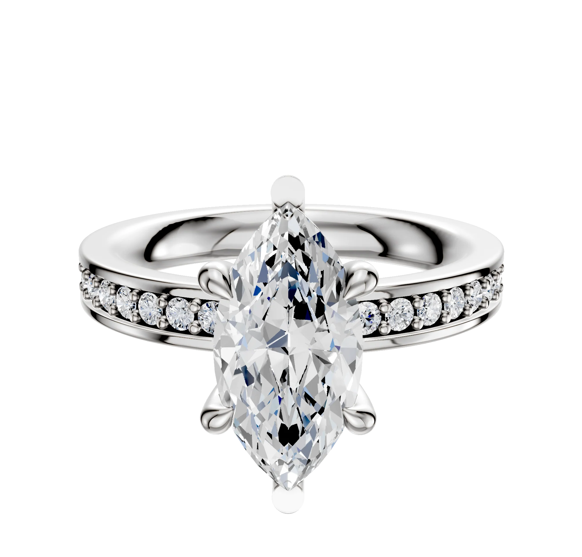 18K White Gold 6 Prong Basket Classic Flat 1-Row-Pave 2.5mm Engagement Ring