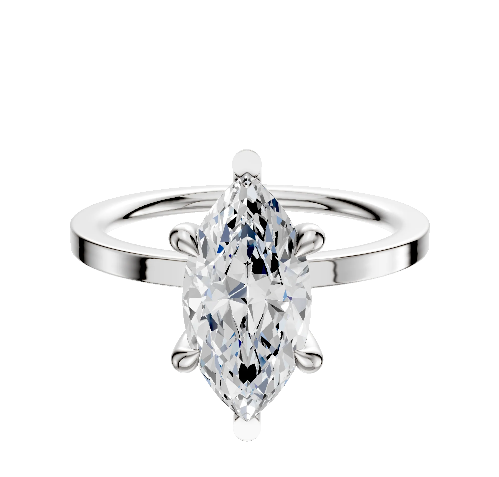 18K White Gold 6 Prong Basket Classic Flat 1.5mm Engagement Ring