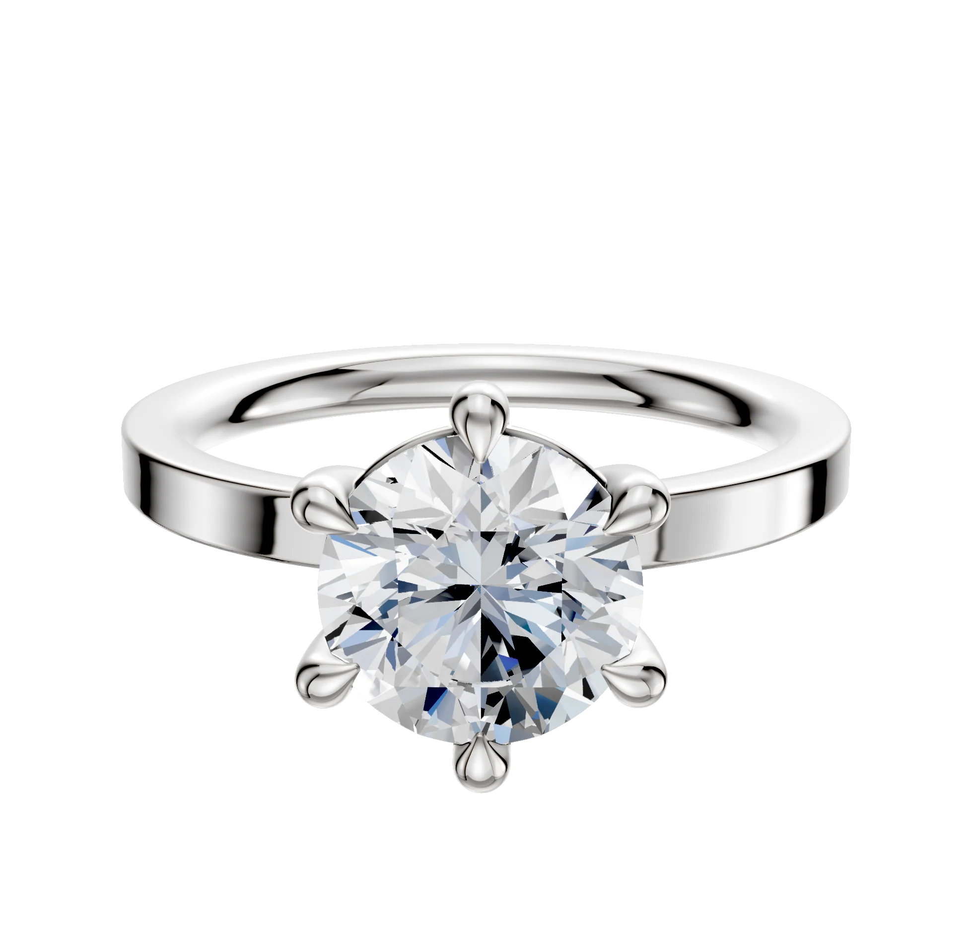 18K White Gold 6 Prong Basket Classic Flat 2.0mm Engagement Ring