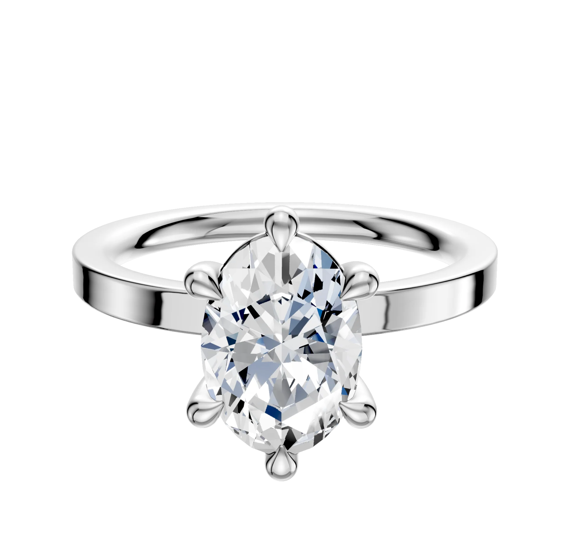 18K White Gold 6 Prong Basket Classic Flat 2.0mm Engagement Ring