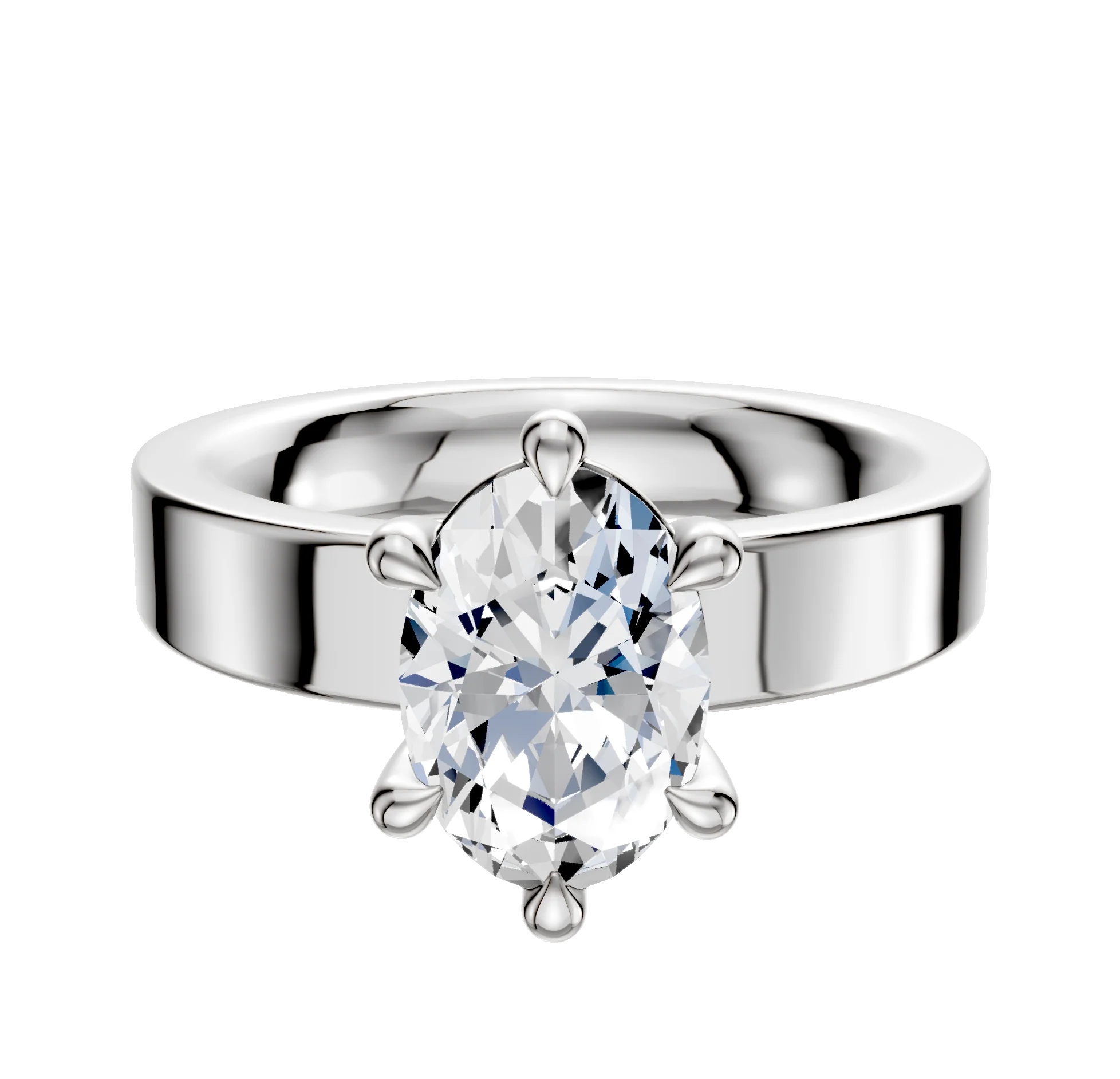 18K White Gold 6 Prong Basket Classic Flat 4.0mm Engagement Ring