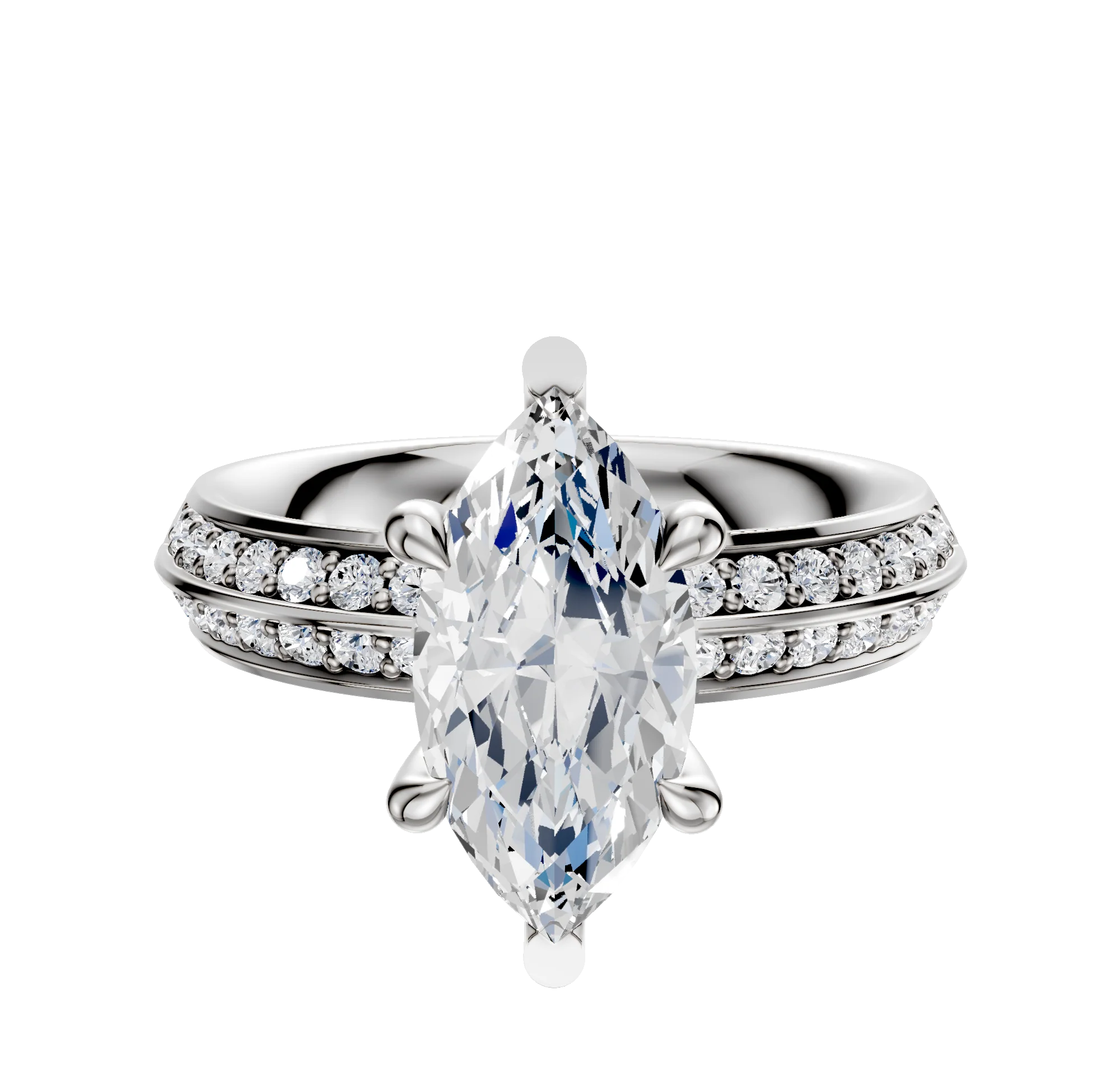 18K White Gold 6 Prong Basket Classic Knife Edge 1-Row-Pave 2.5mm Engagement Ring
