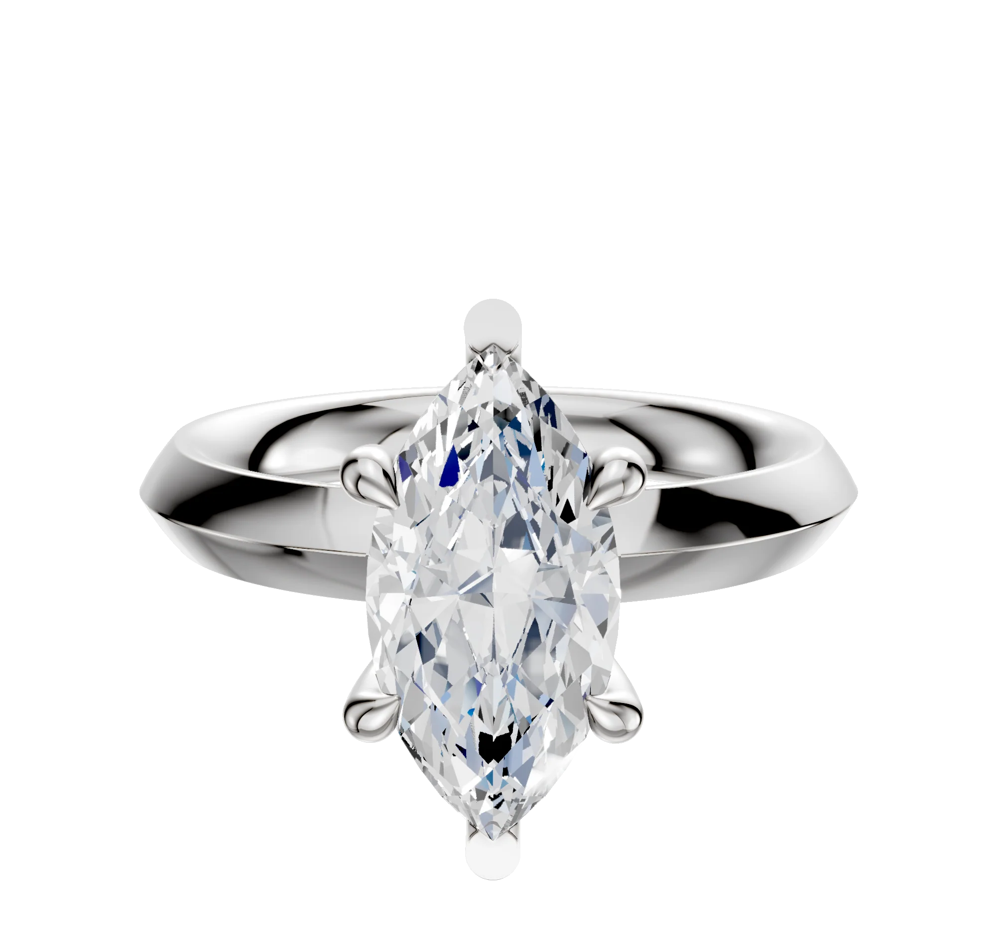 18K White Gold 6 Prong Basket Classic Knife Edge 3.0mm Engagement Ring