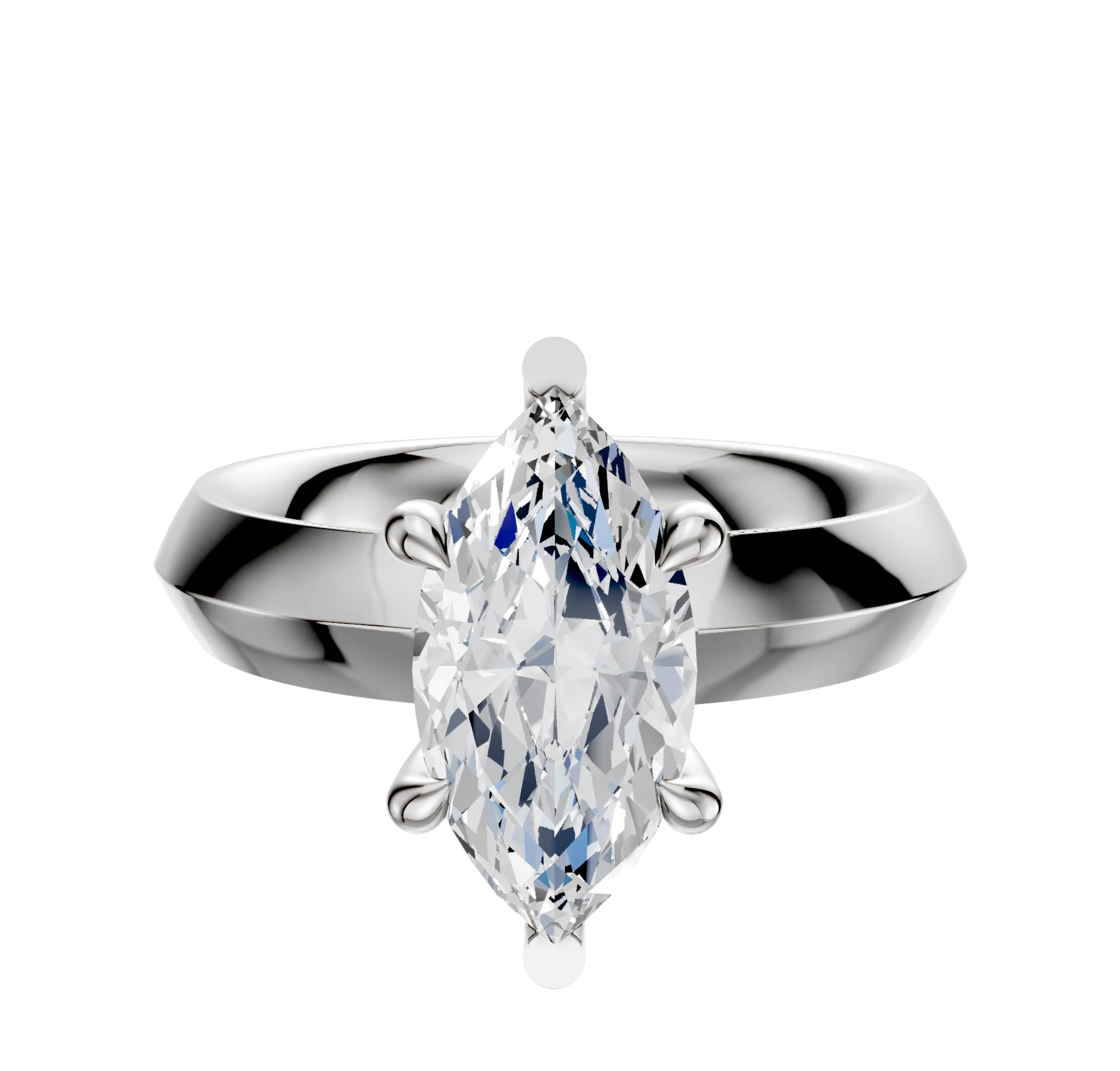 18K White Gold 6 Prong Basket Classic Knife Edge 4.0mm Engagement Ring