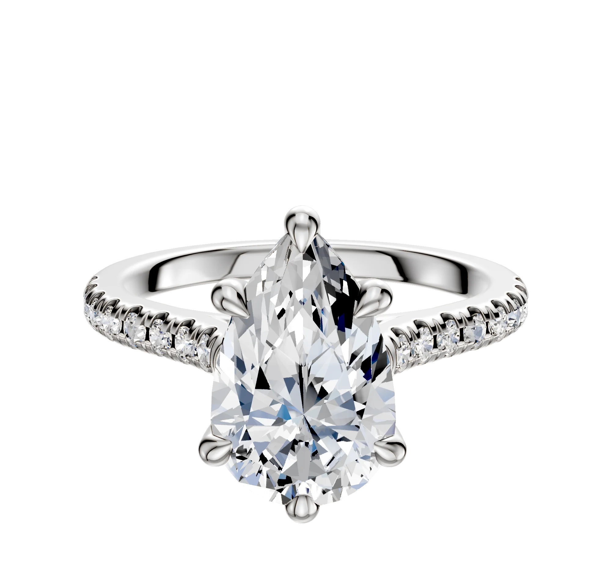 18K White Gold 6 Prong Hidden Halo Cathedral Dome 1-Row-Pave 2.5mm Engagement Ring