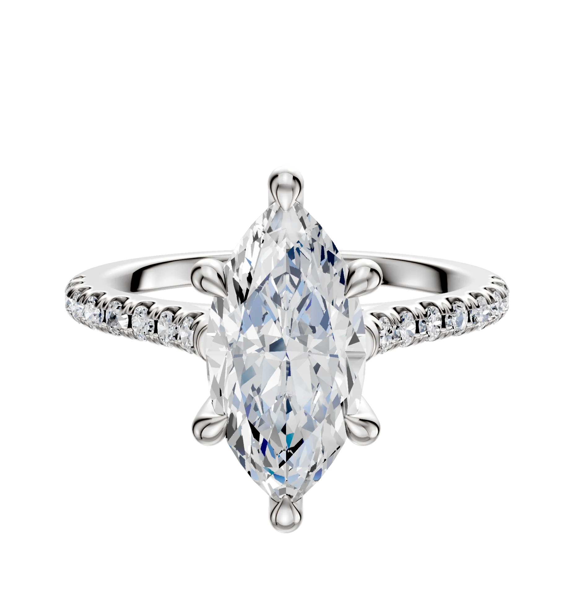 18K White Gold 6 Prong Hidden Halo Cathedral Dome 1-Row-Pave 2.5mm Engagement Ring