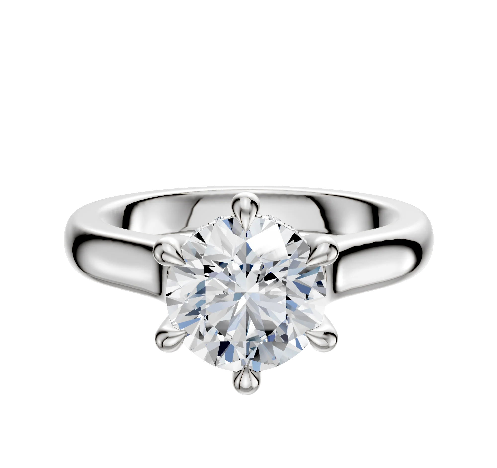 18K White Gold 6 Prong Hidden Halo Cathedral Dome 3.0mm Engagement Ring