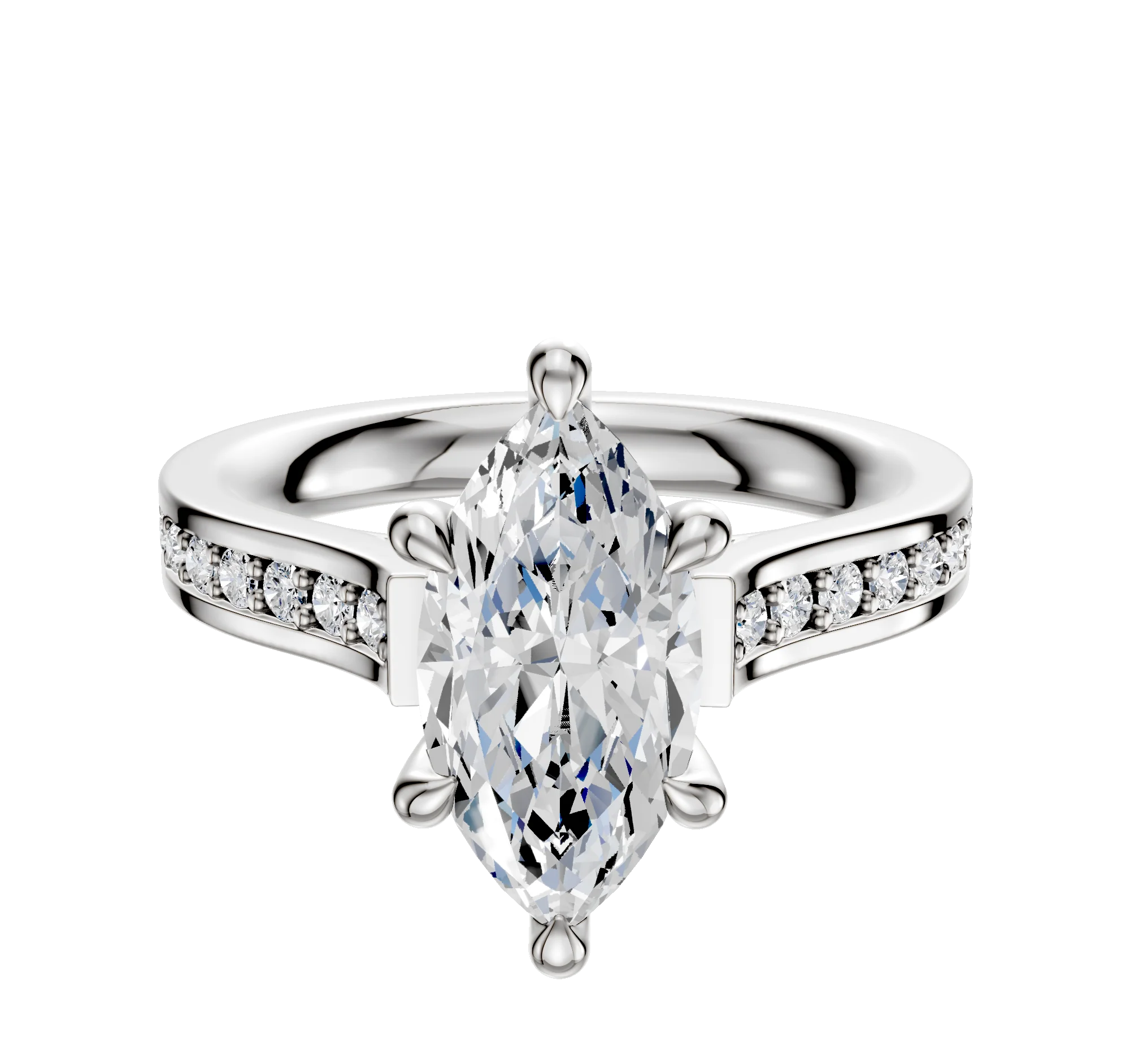 18K White Gold 6 Prong Hidden Halo Cathedral Flat 1-Row-Pave 2.5mm Engagement Ring