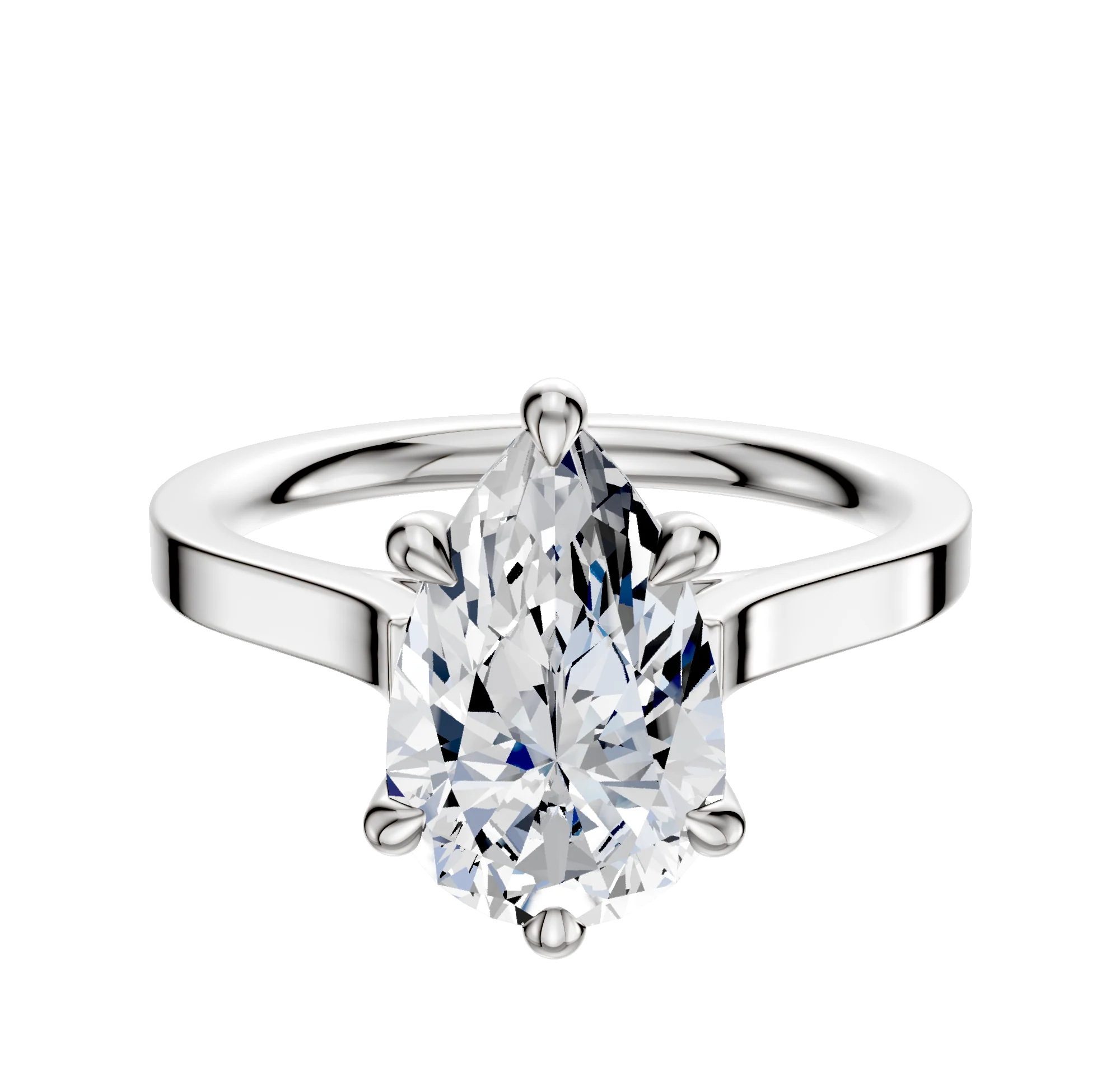 18K White Gold 6 Prong Hidden Halo Cathedral Flat 2.0mm Engagement Ring