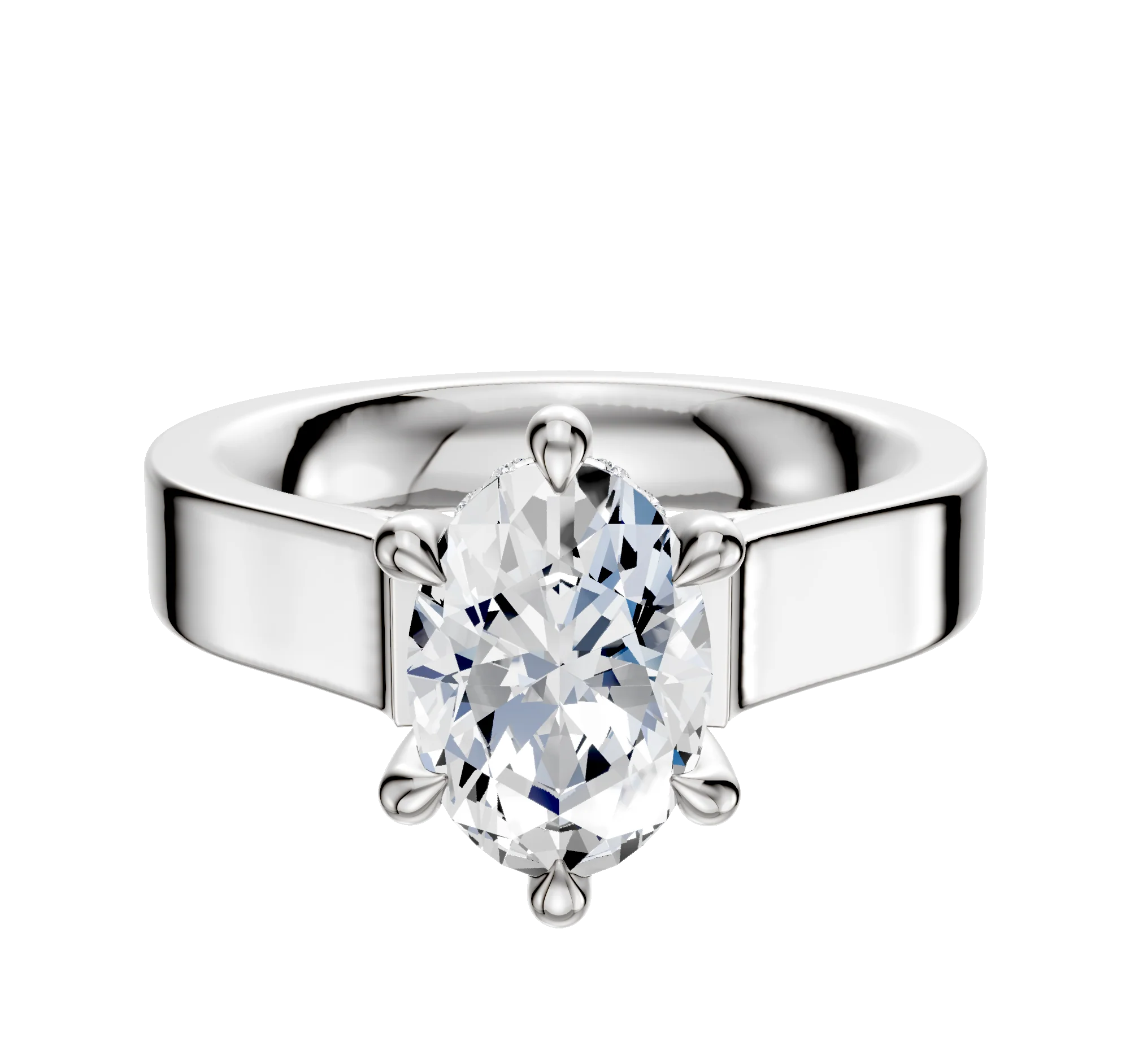 18K White Gold 6 Prong Hidden Halo Cathedral Flat 4.0mm Engagement Ring