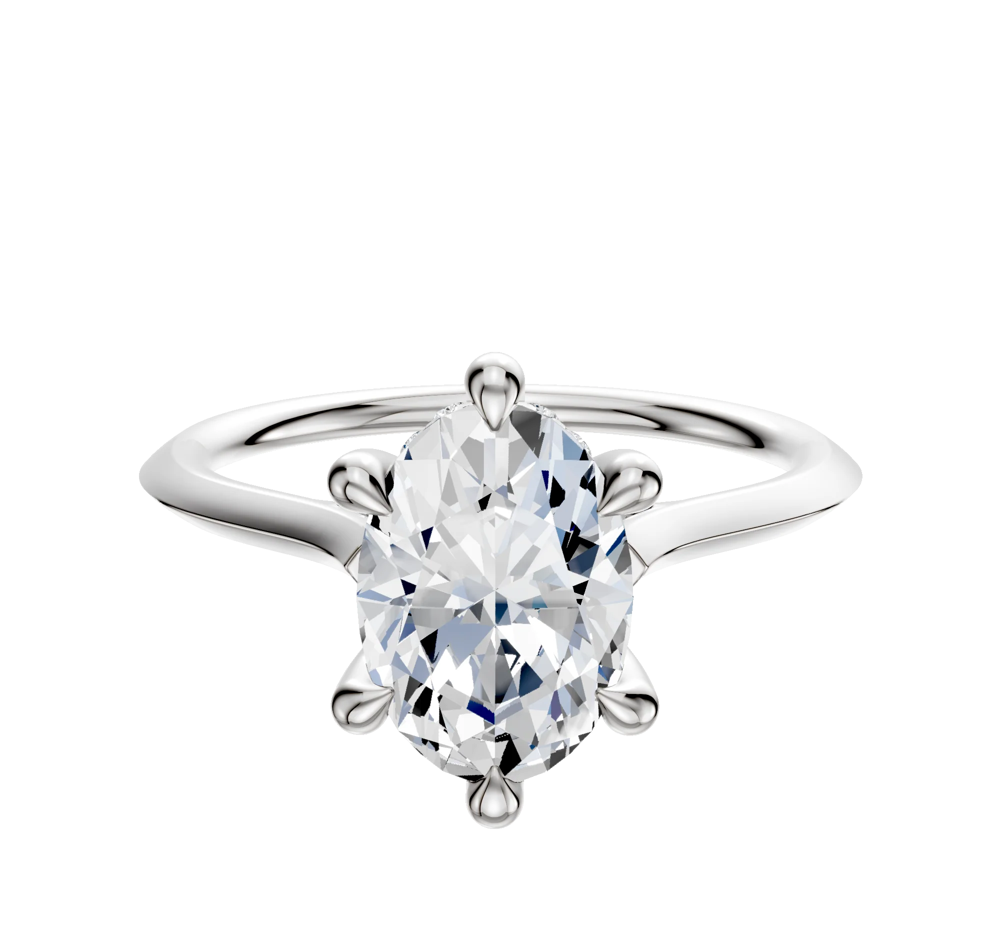 18K White Gold 6 Prong Hidden Halo Cathedral Knife Edge 1.5mm Engagement Ring