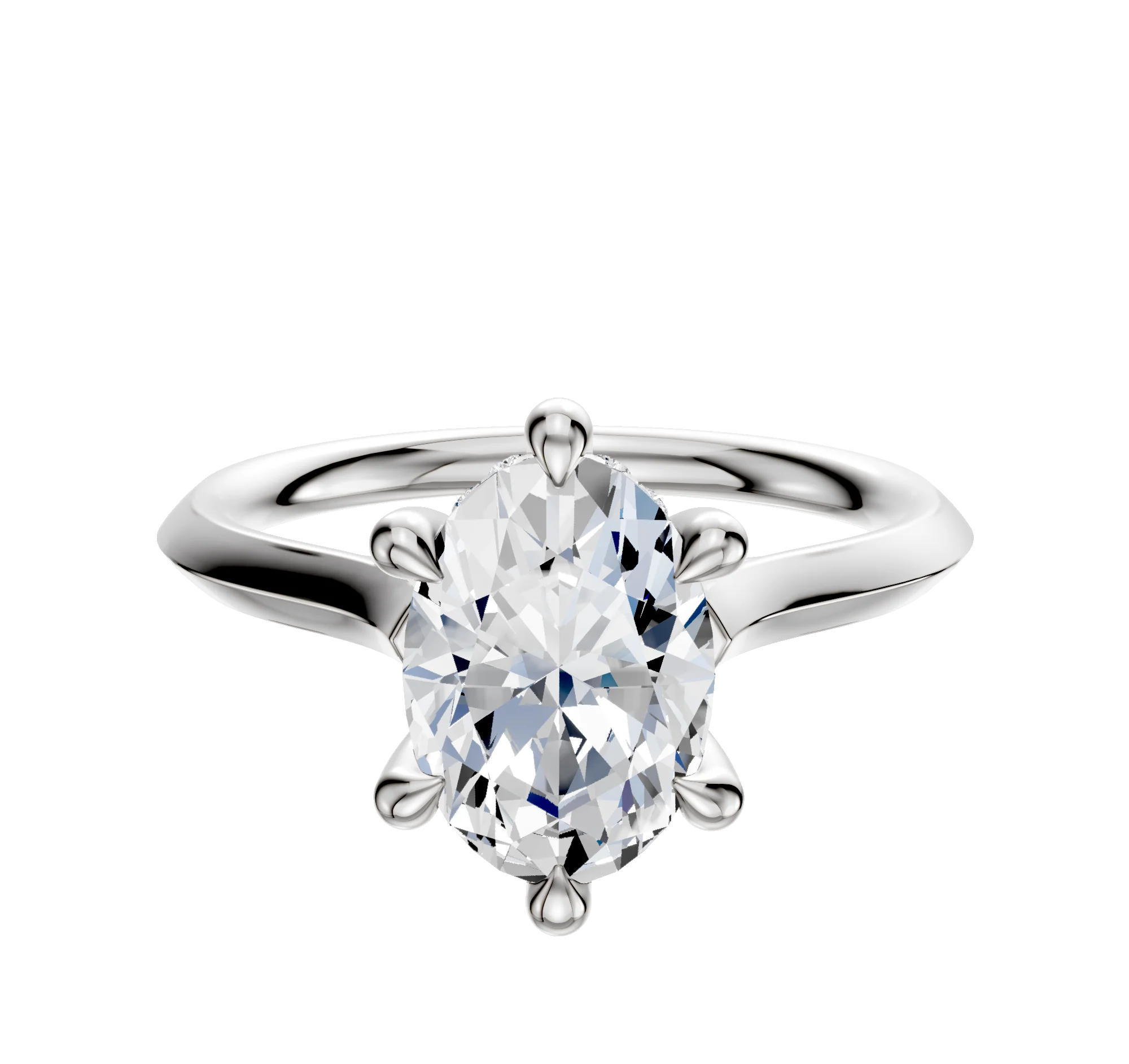 18K White Gold 6 Prong Hidden Halo Cathedral Knife Edge 2.0mm Engagement Ring