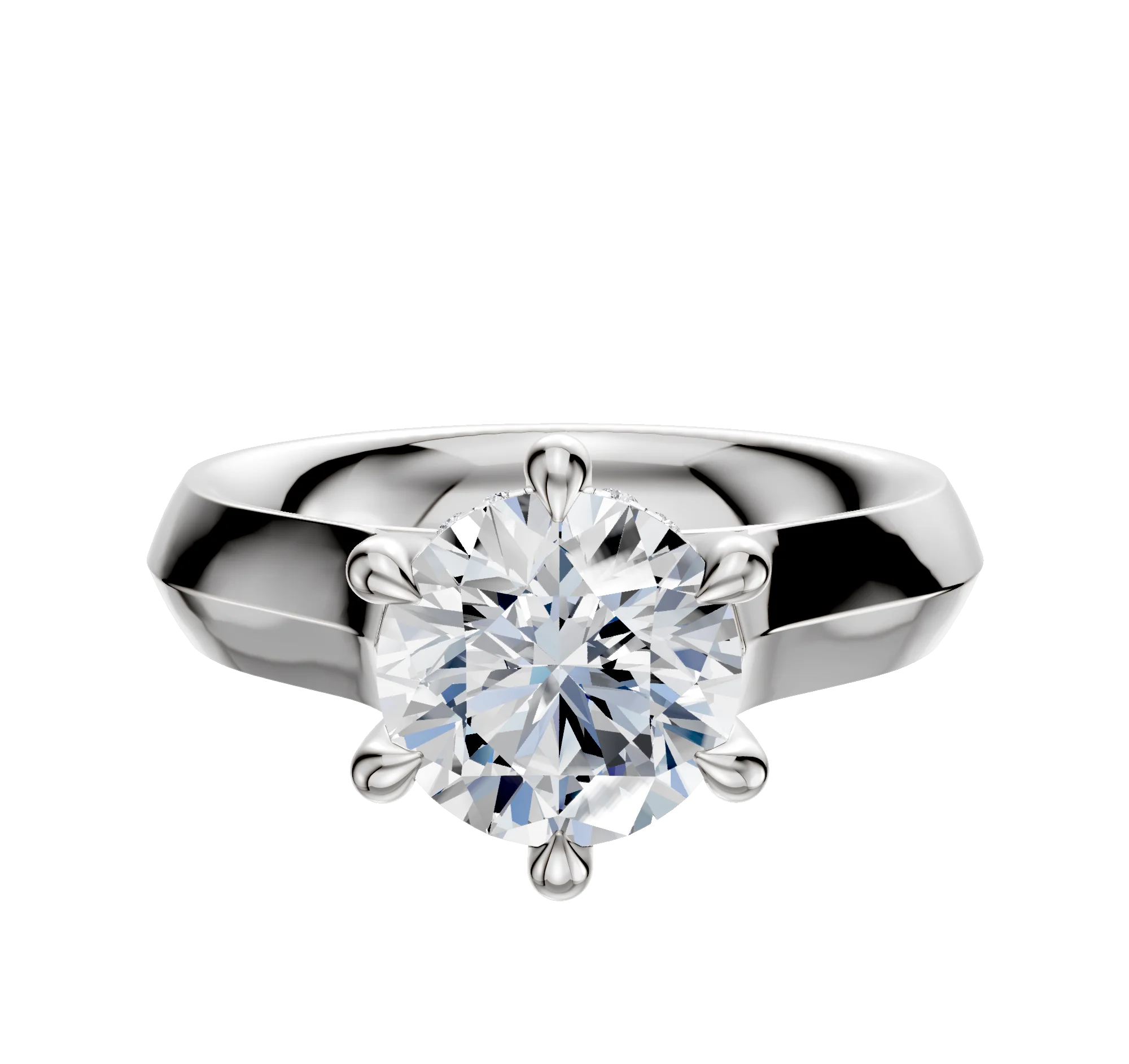 18K White Gold 6 Prong Hidden Halo Cathedral Knife Edge 4.0mm Engagement Ring