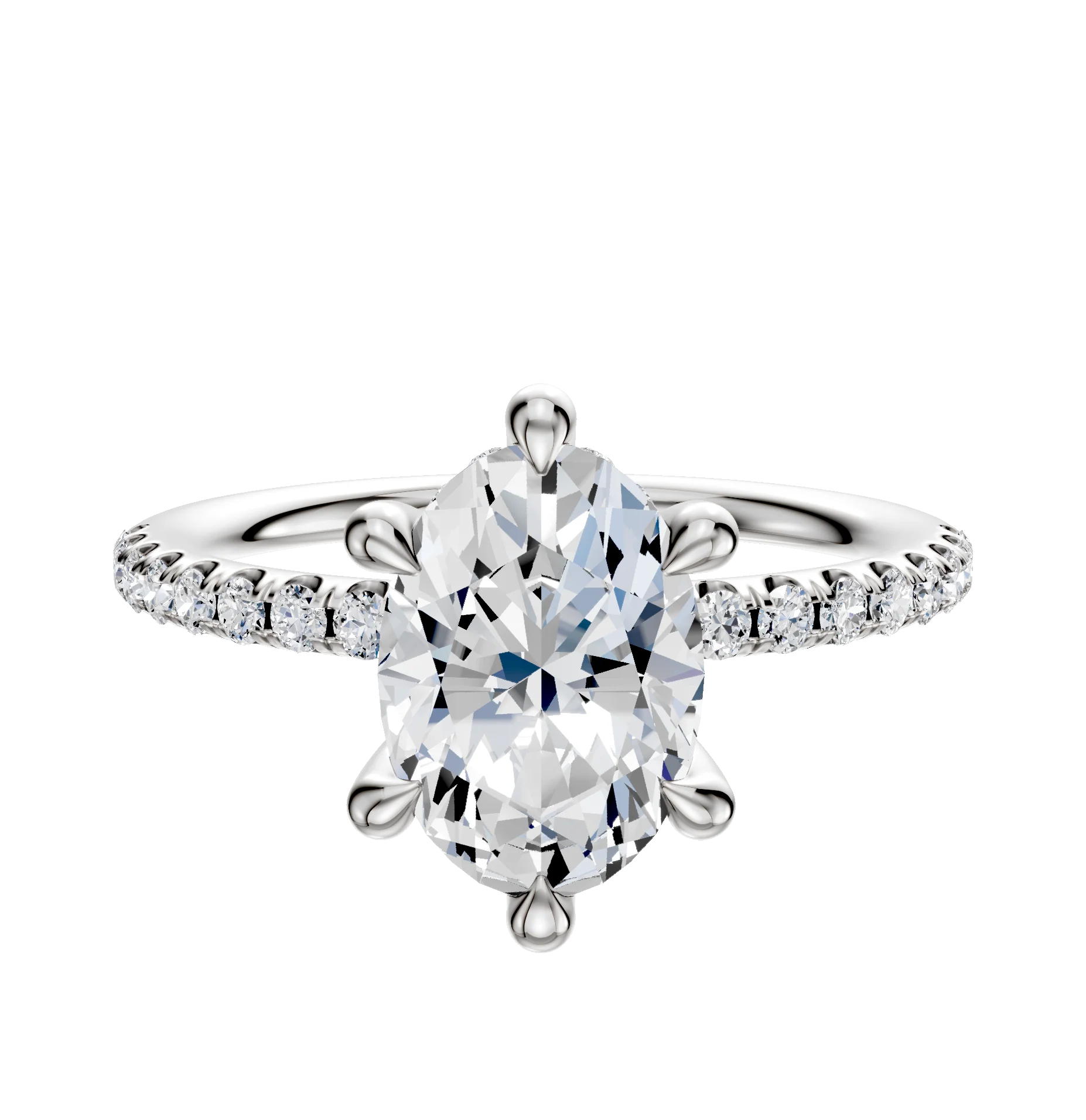 18K White Gold 6 Prong Hidden Halo Classic Dome 1-Row-Pave 2.5mm Engagement Ring
