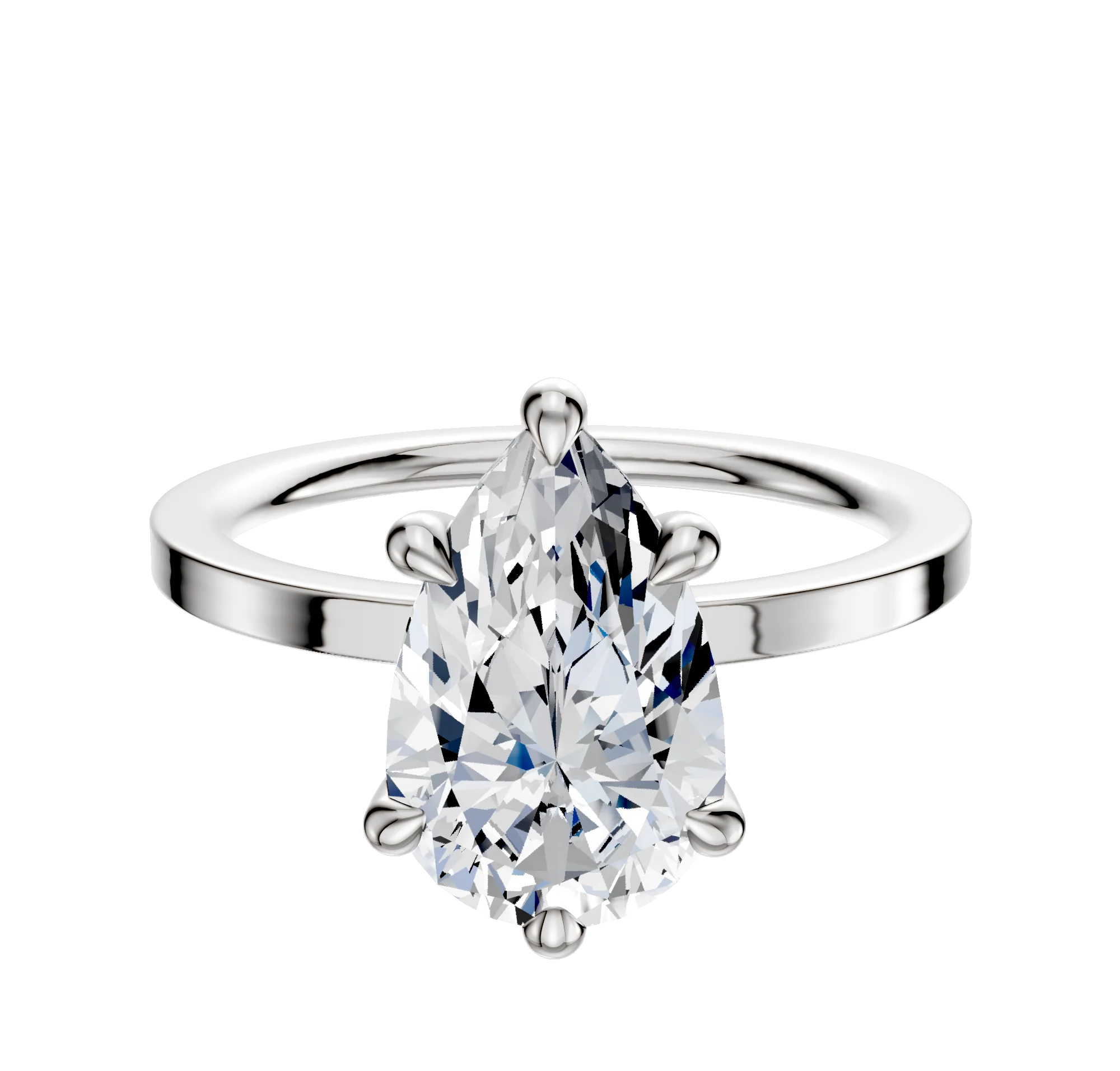 18K White Gold 6 Prong Hidden Halo Classic Flat 1.5mm Engagement Ring