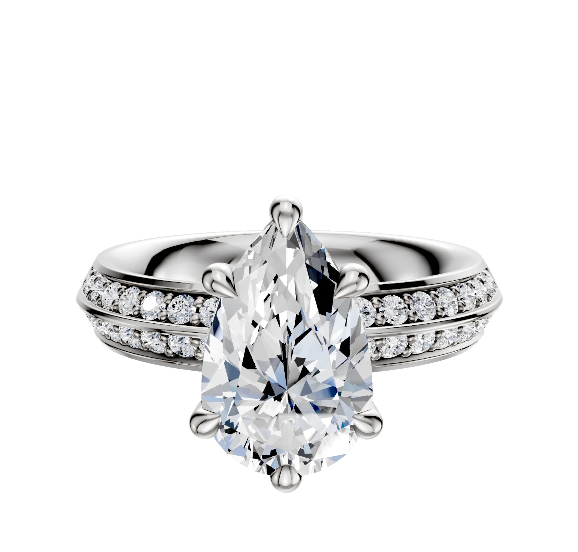 18K White Gold 6 Prong Hidden Halo Classic Knife Edge 1-Row-Pave 2.5mm Engagement Ring