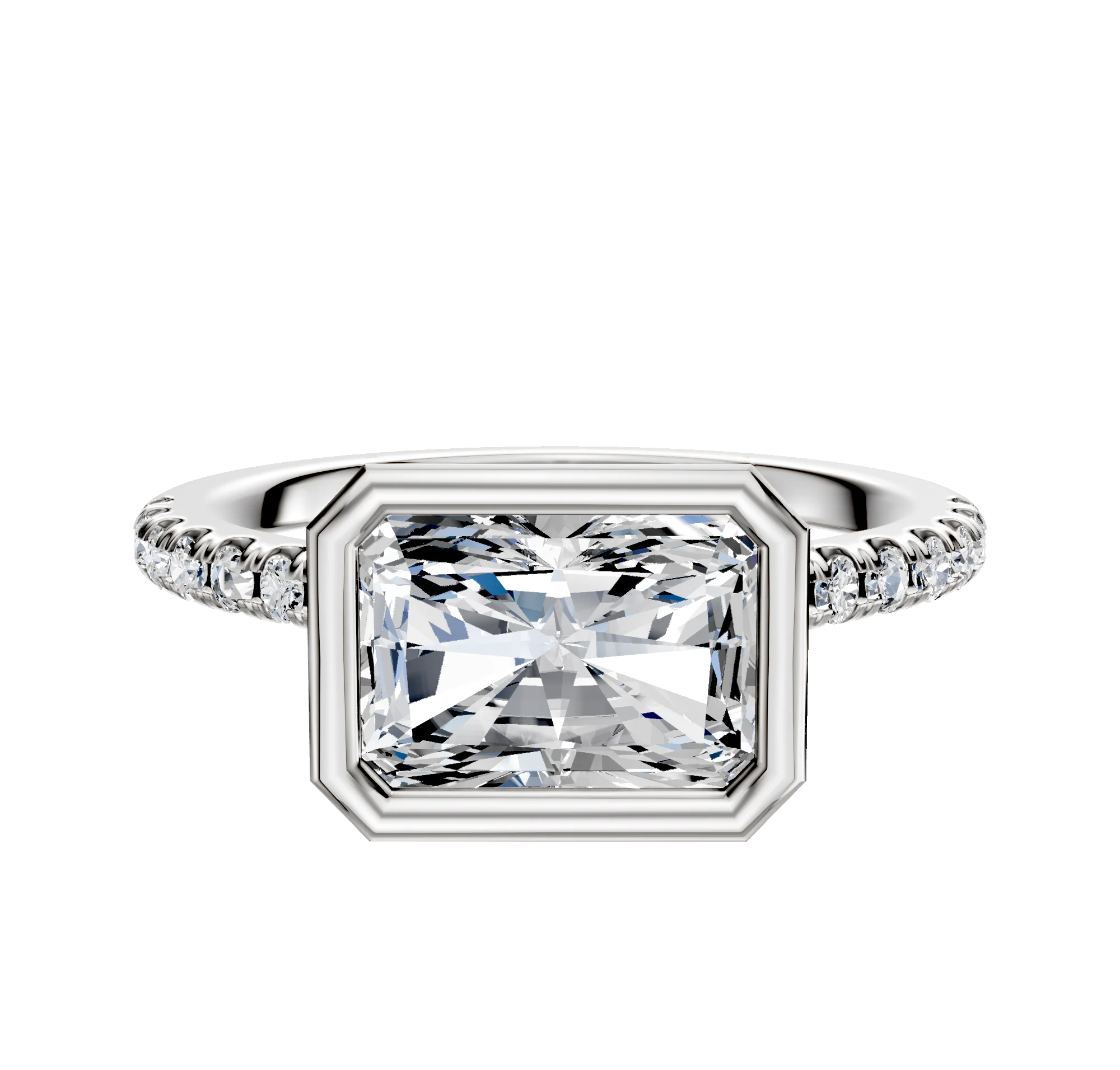 18K White Gold Bezel Full Bezel East/West Cathedral Dome 1-Row-Pave 2.5mm Engagement Ring
