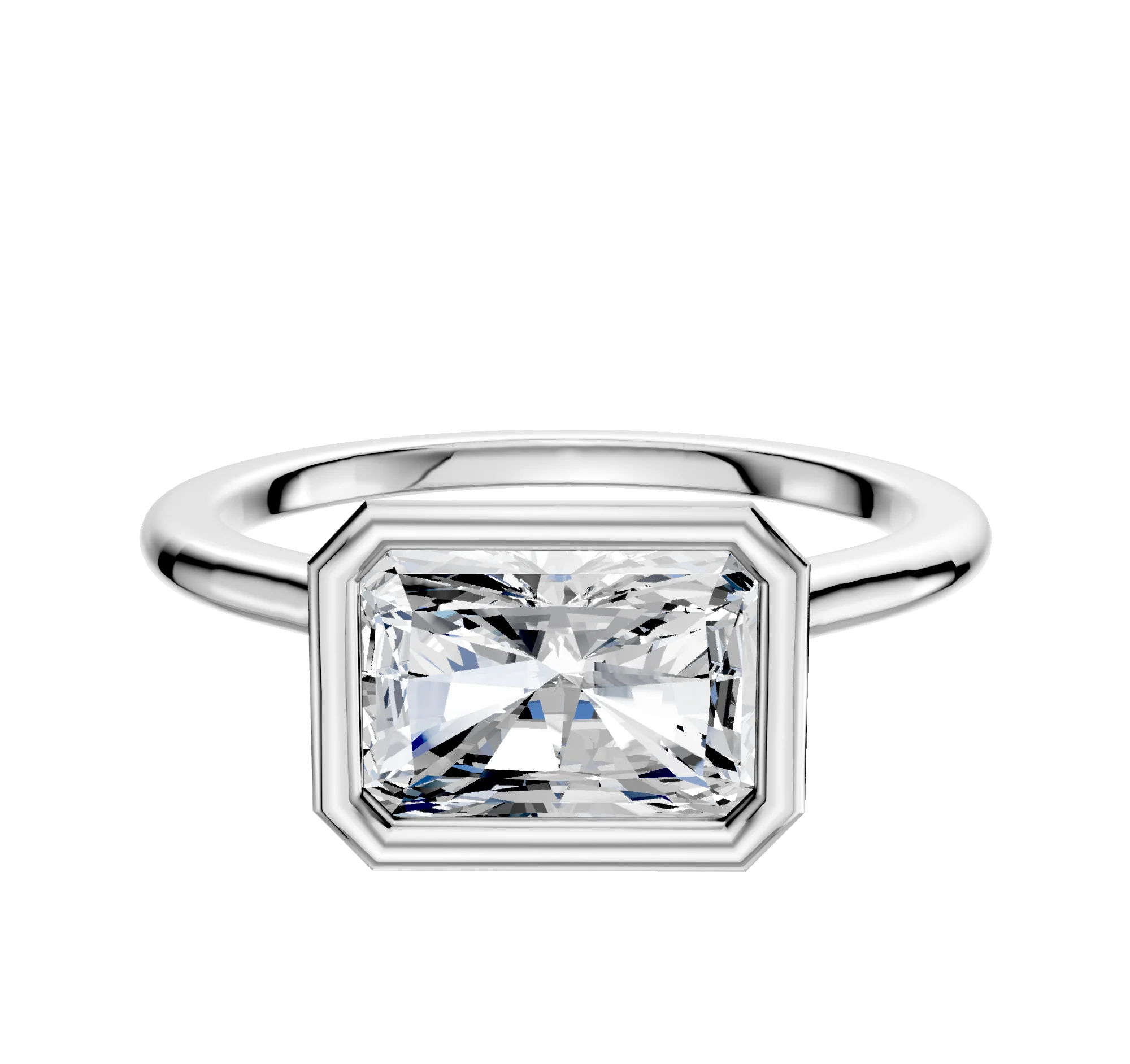 18K White Gold Bezel Full Bezel East/West Cathedral Dome 1.5mm Engagement Ring