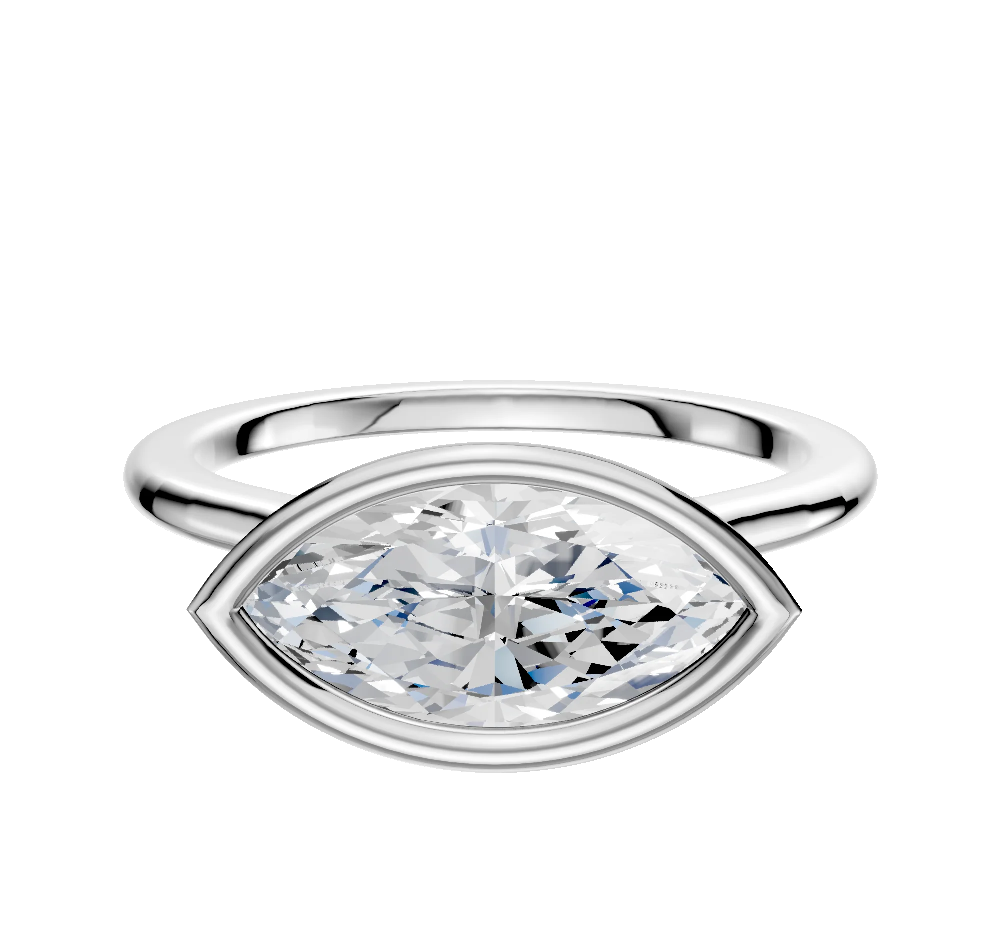 18K White Gold Bezel Full Bezel East/West Cathedral Dome 1.5mm Engagement Ring