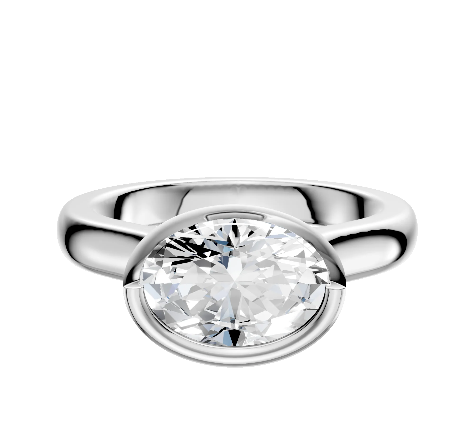 18K White Gold Bezel Full Bezel East/West Cathedral Dome 3.0mm Engagement Ring