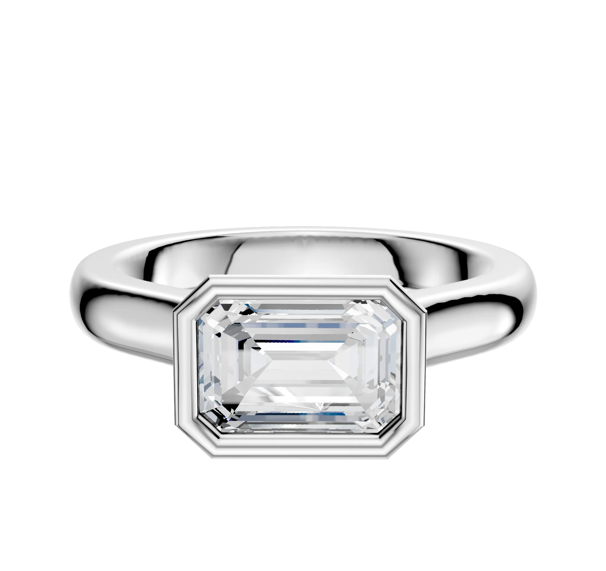 18K White Gold Bezel Full Bezel East/West Cathedral Dome 3.0mm Engagement Ring