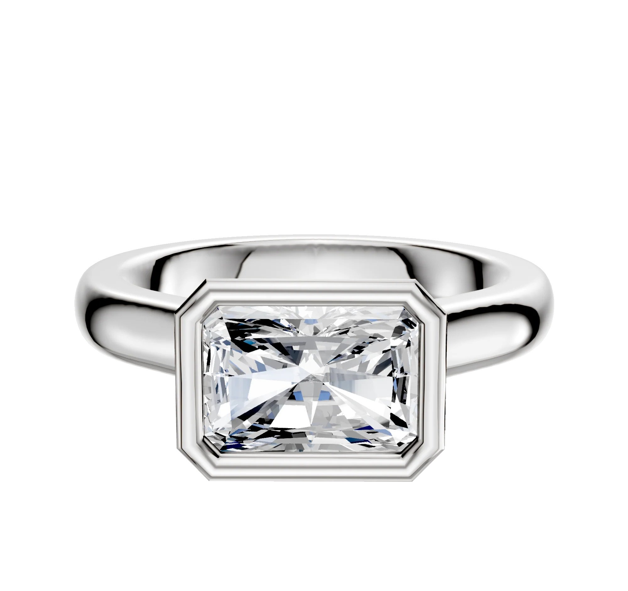 18K White Gold Bezel Full Bezel East/West Cathedral Dome 3.0mm Engagement Ring