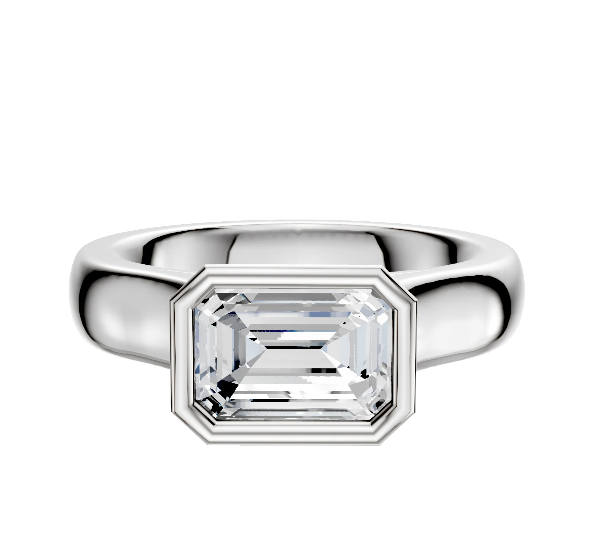 18K White Gold Bezel Full Bezel East/West Cathedral Dome 4.0mm Engagement Ring