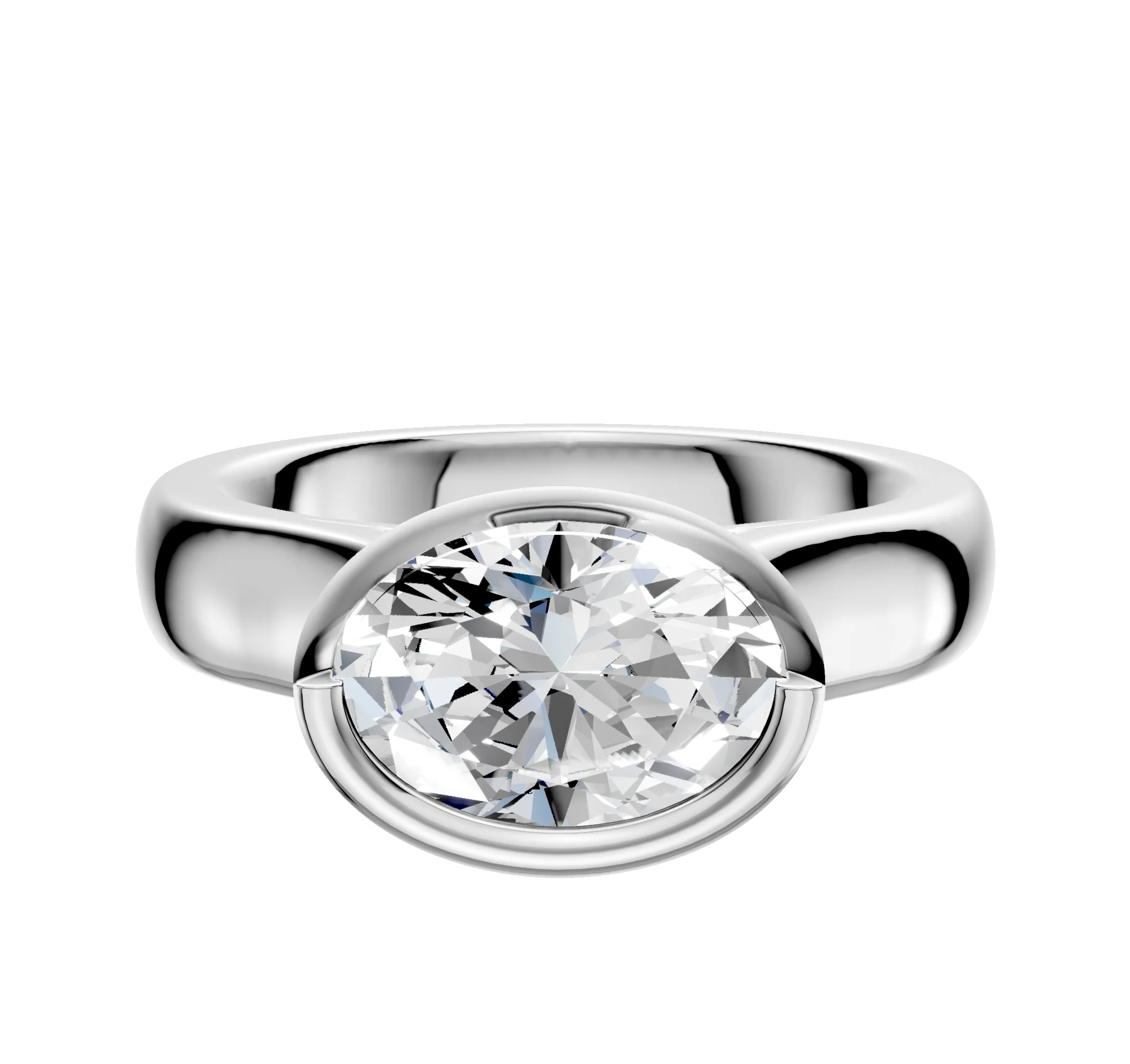 18K White Gold Bezel Full Bezel East/West Cathedral Dome 4.0mm Engagement Ring