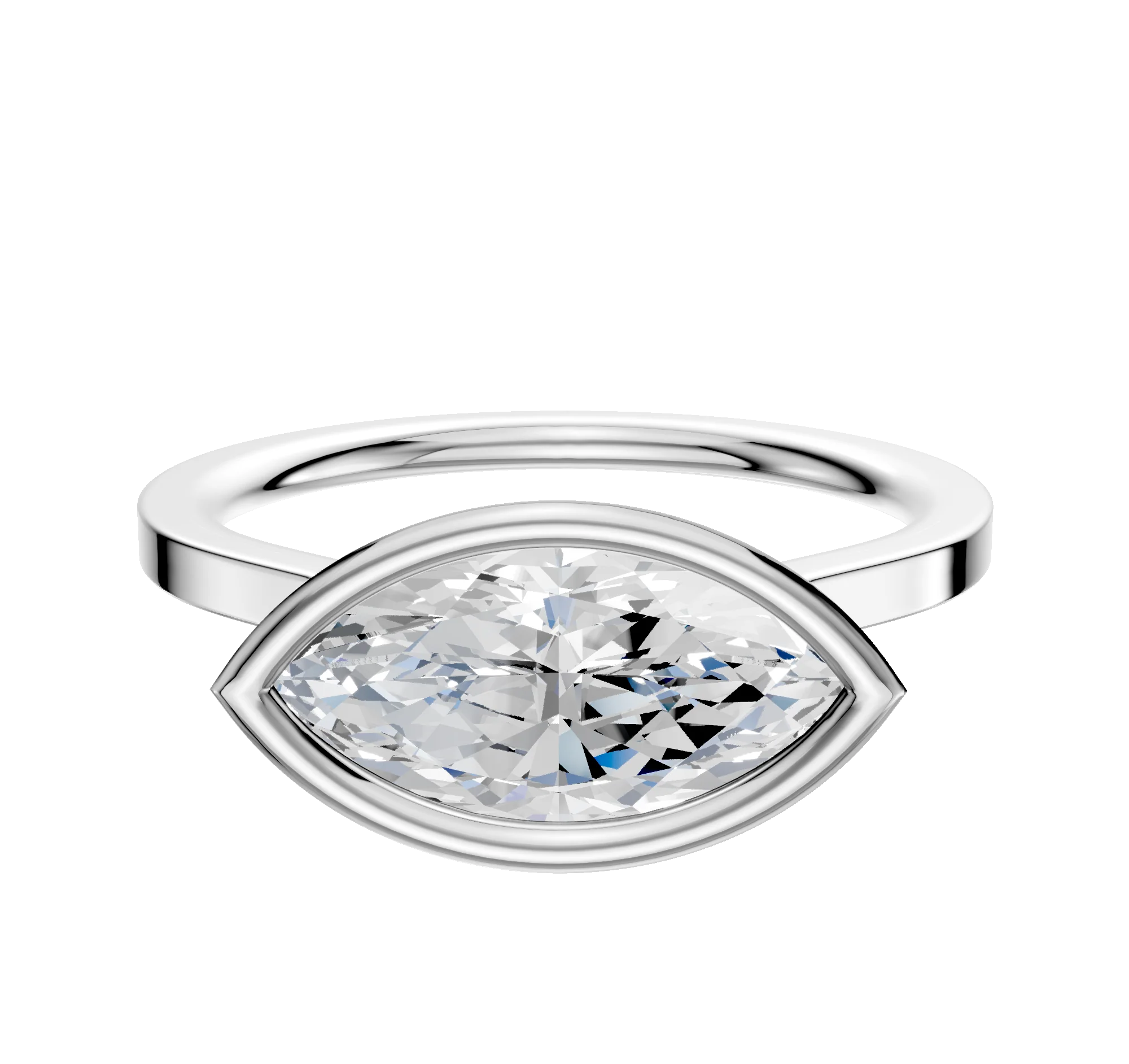 18K White Gold Bezel Full Bezel East/West Cathedral Flat 1.5mm Engagement Ring