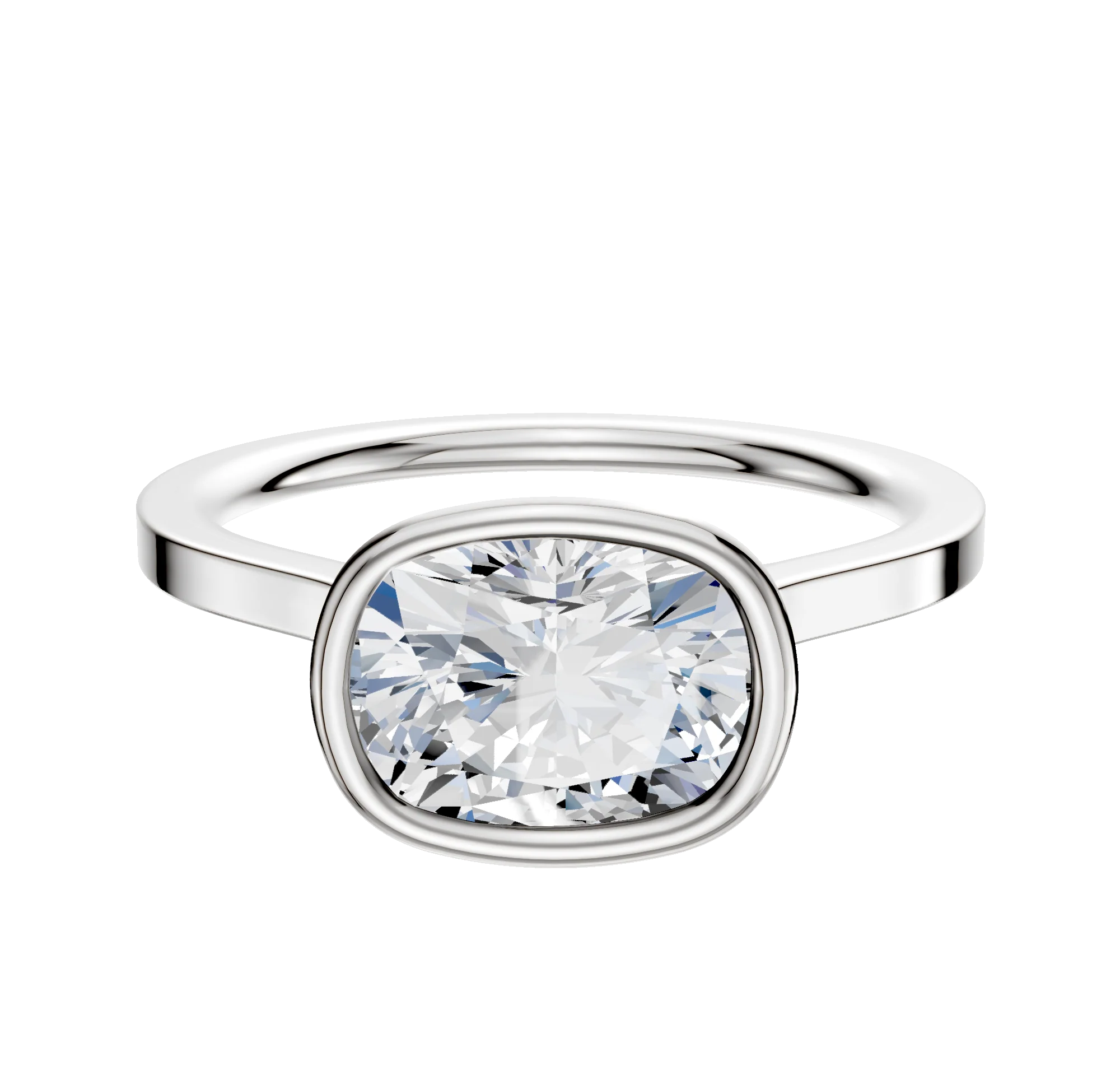 18K White Gold Bezel Full Bezel East/West Cathedral Flat 1.5mm Engagement Ring