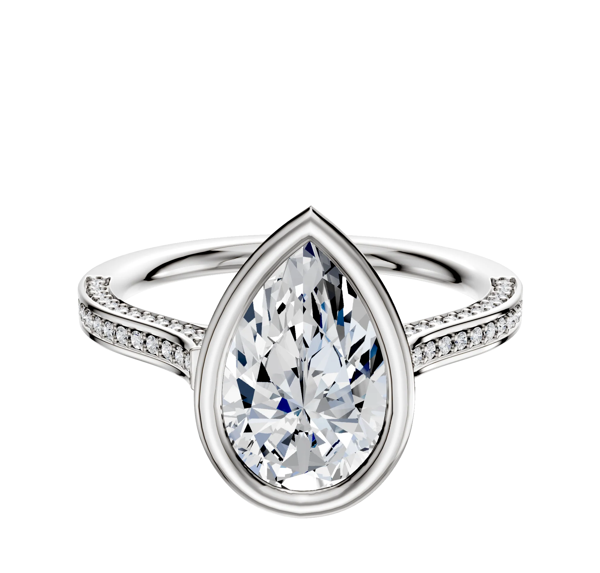 18K White Gold Bezel Full Bezel East/West Cathedral Flat 3-Row-Pave 2.0mm Engagement Ring