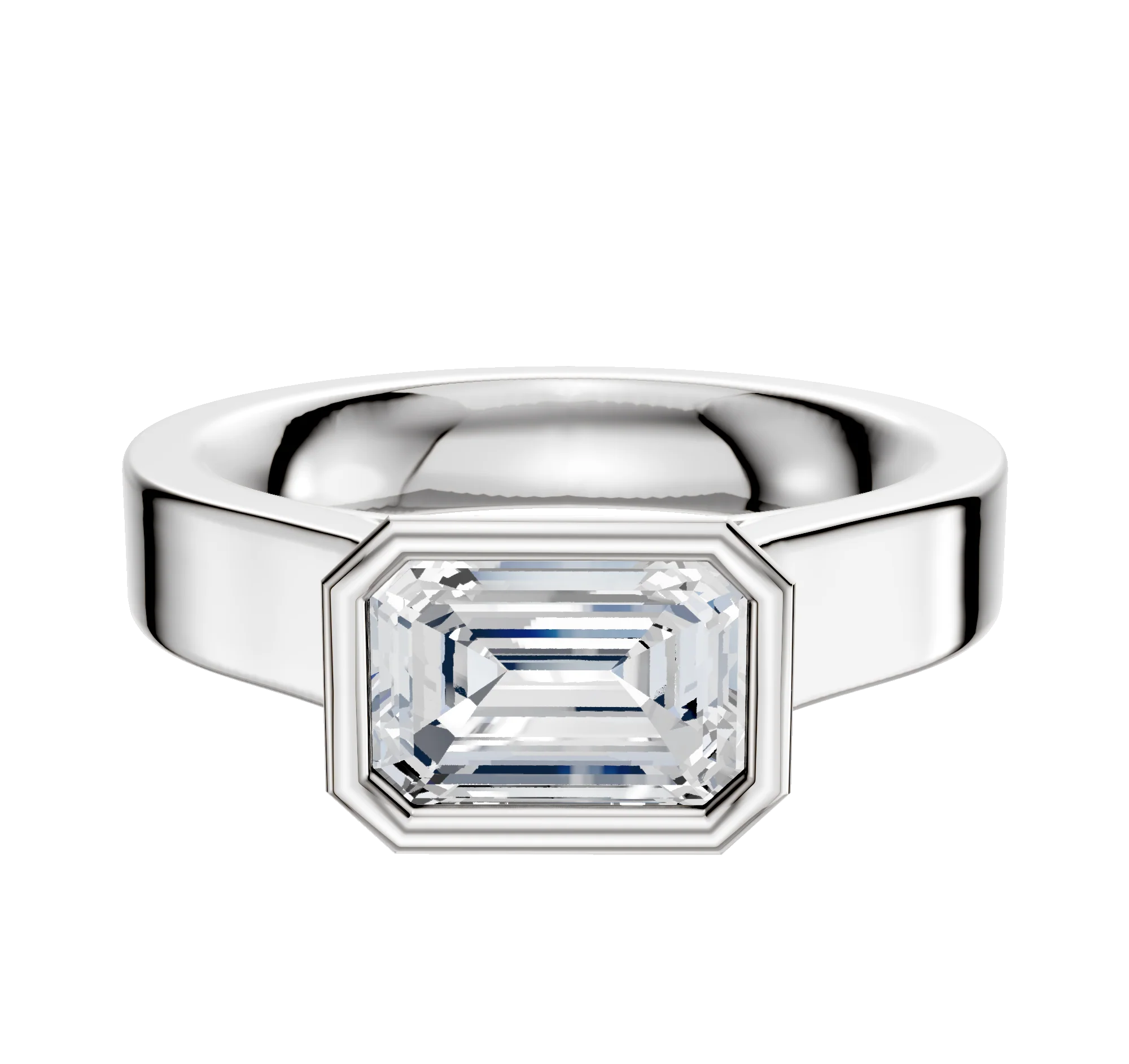 18K White Gold Bezel Full Bezel East/West Cathedral Flat 4.0mm Engagement Ring