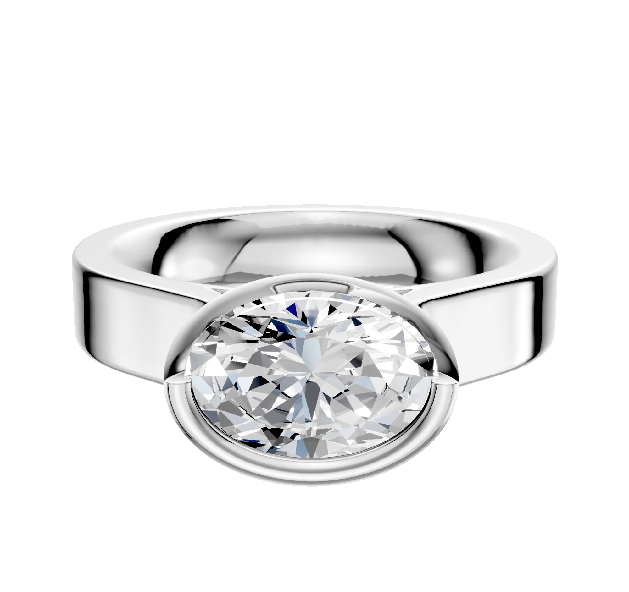 18K White Gold Bezel Full Bezel East/West Cathedral Flat 4.0mm Engagement Ring