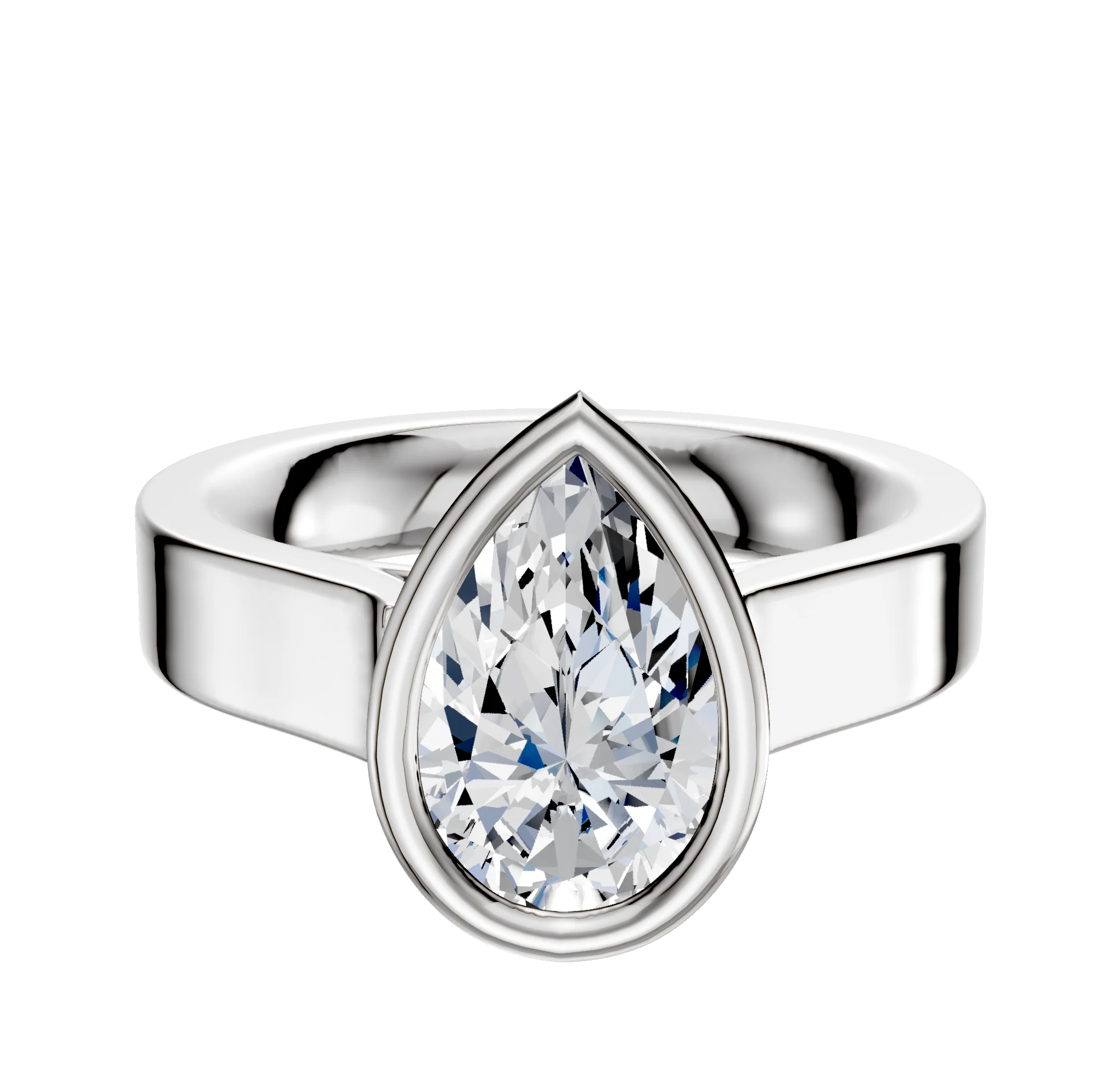 18K White Gold Bezel Full Bezel East/West Cathedral Flat 4.0mm Engagement Ring
