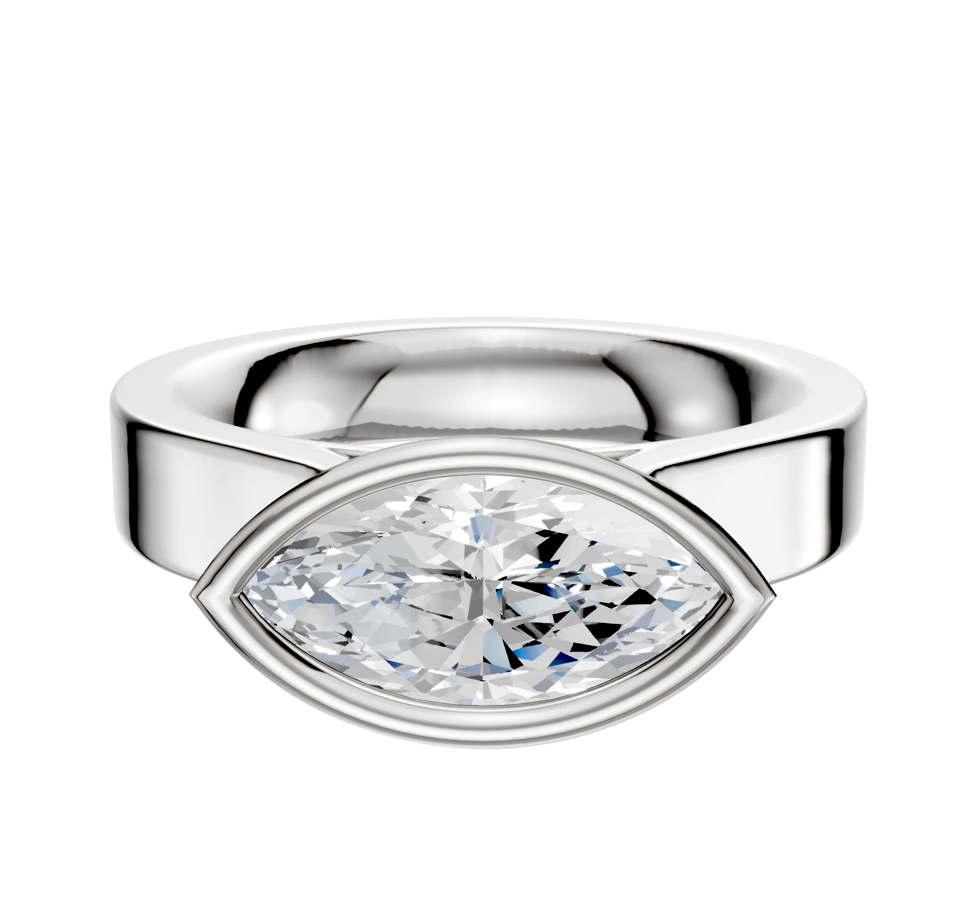 18K White Gold Bezel Full Bezel East/West Cathedral Flat 4.0mm Engagement Ring
