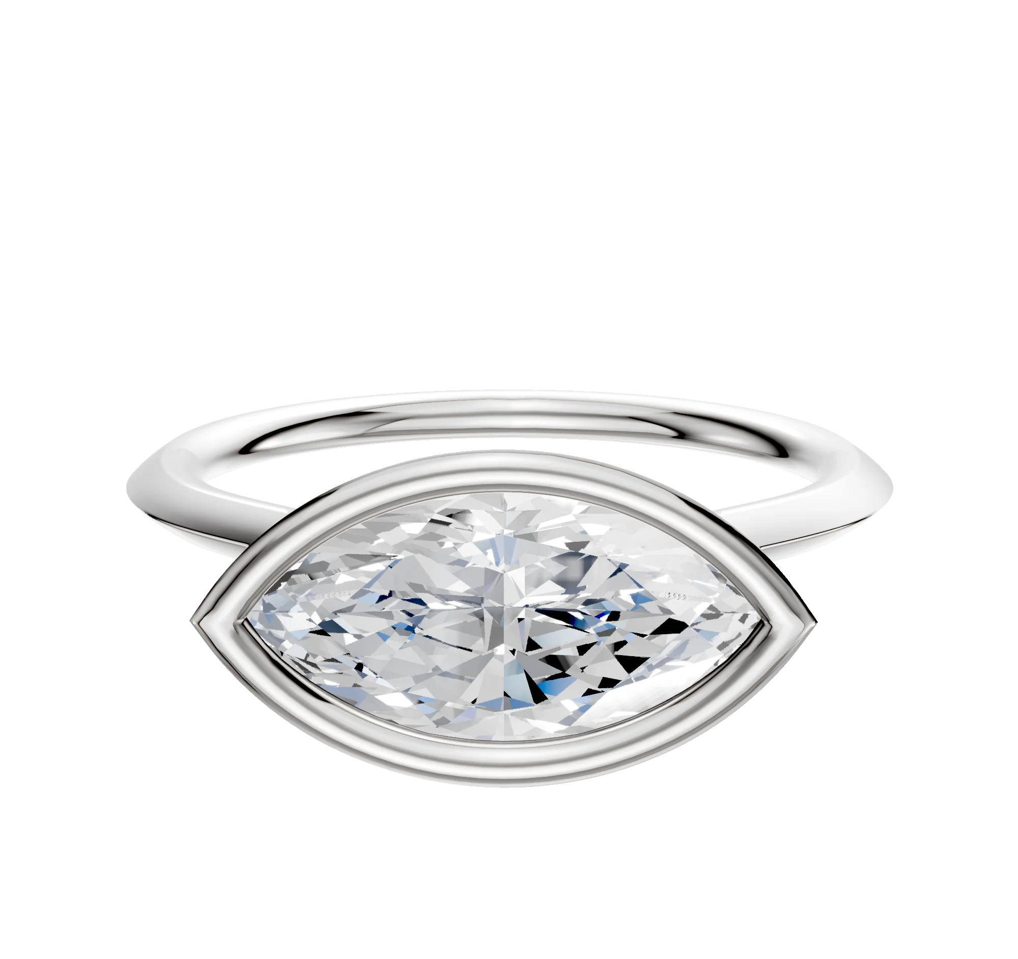 18K White Gold Bezel Full Bezel East/West Cathedral Knife Edge 1.5mm Engagement Ring