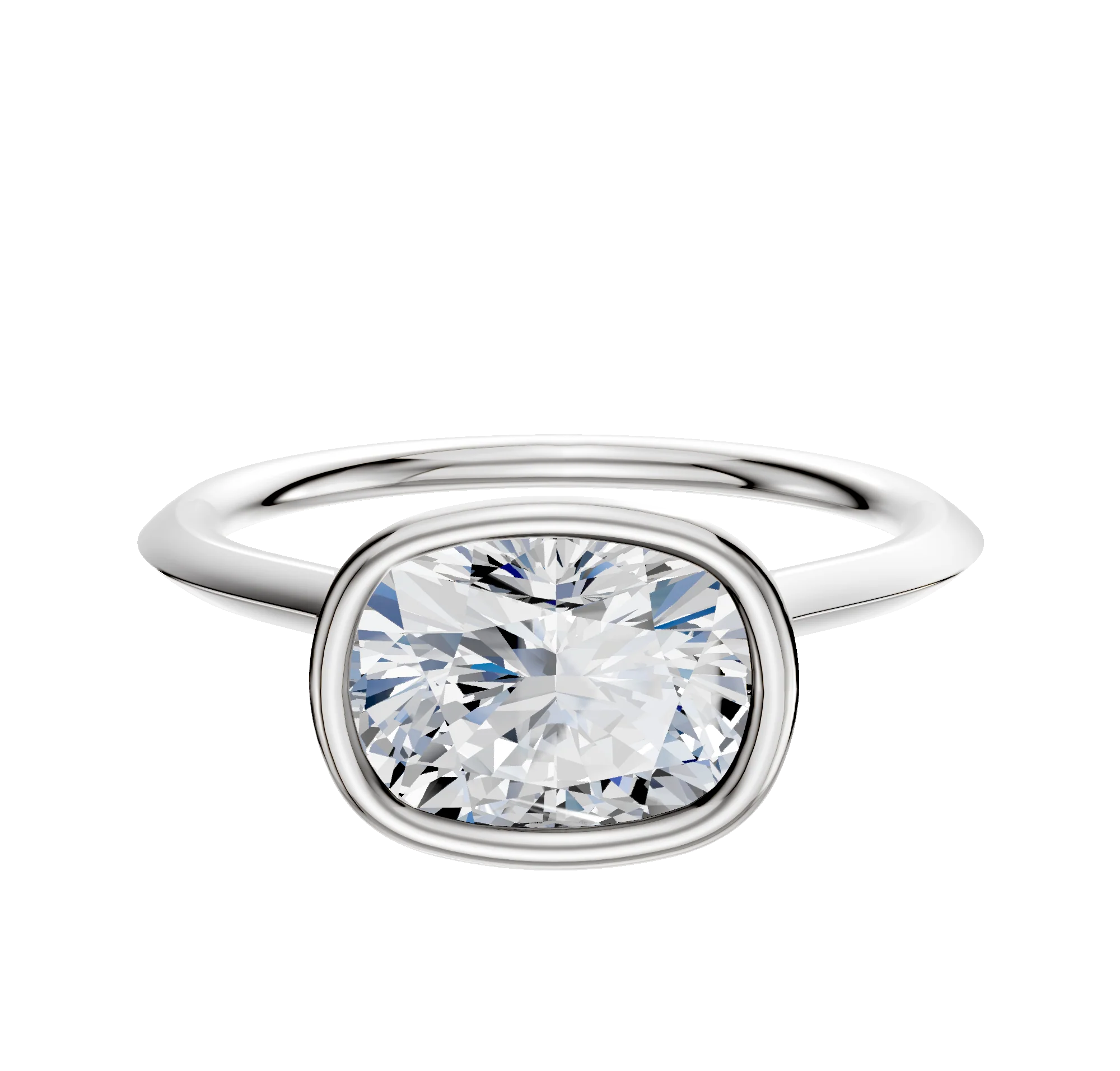 18K White Gold Bezel Full Bezel East/West Cathedral Knife Edge 1.5mm Engagement Ring
