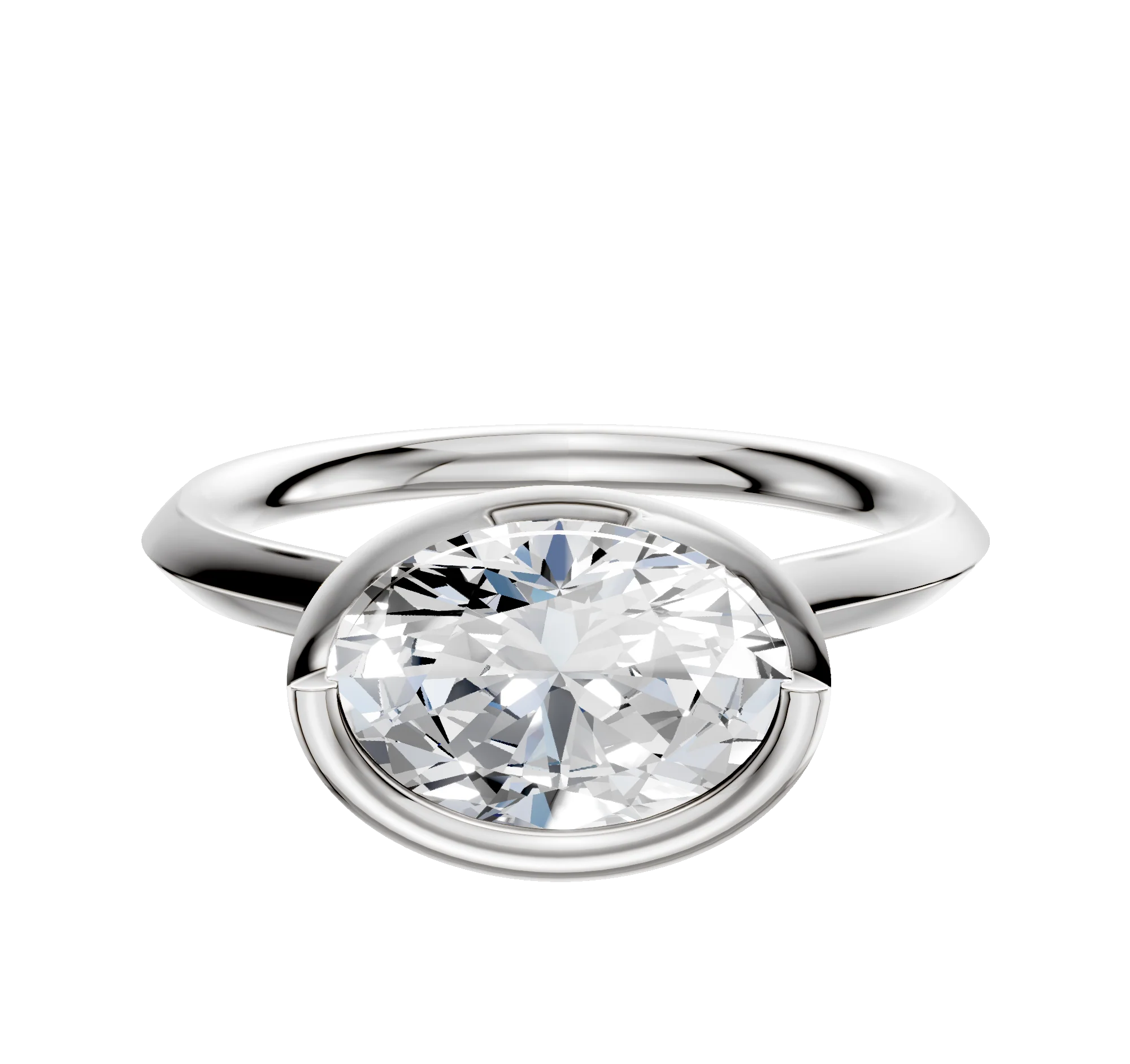 18K White Gold Bezel Full Bezel East/West Cathedral Knife Edge 2.0mm Engagement Ring
