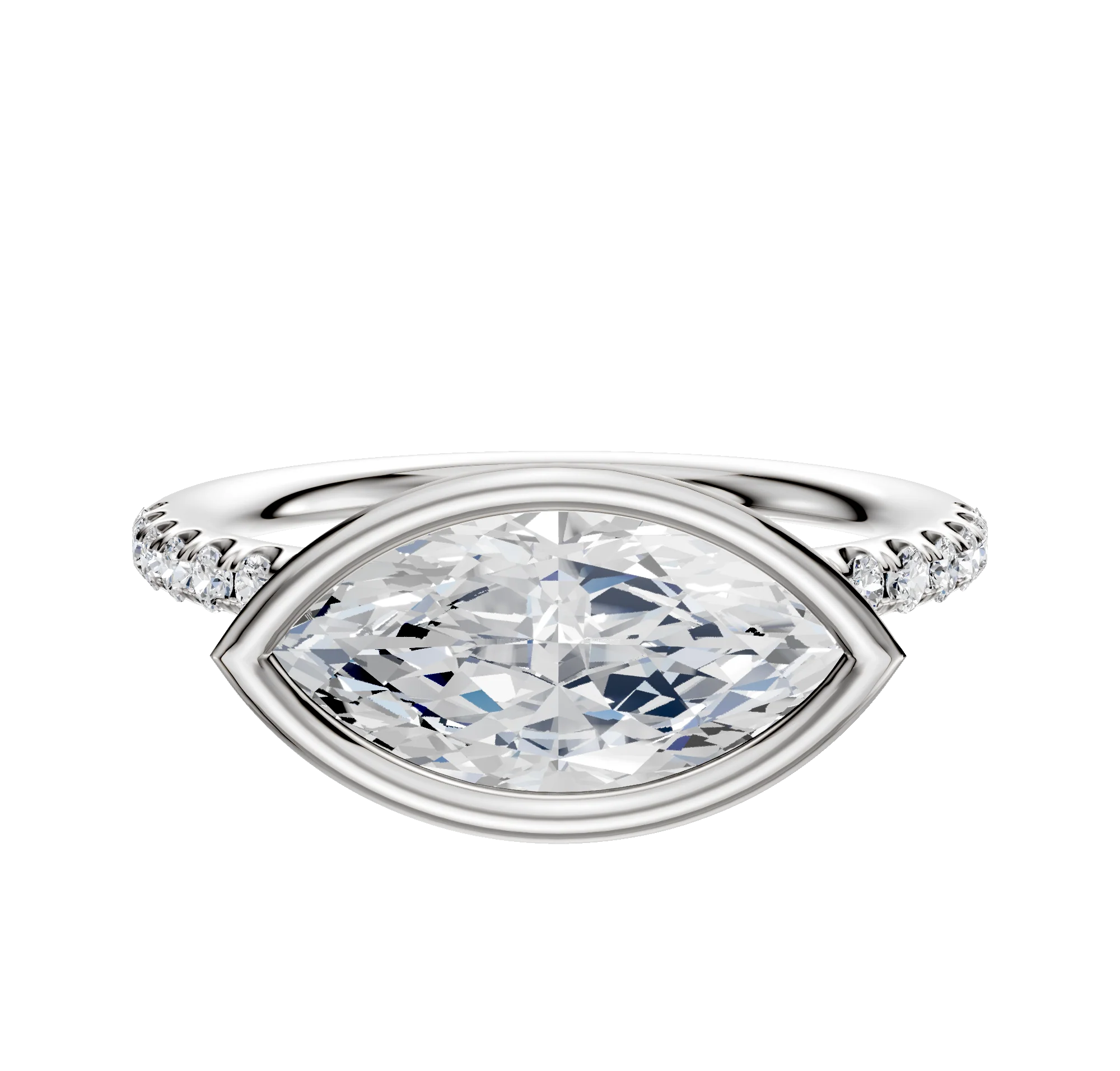 18K White Gold Bezel Full Bezel East/West Classic Dome 1-Row-Pave 2.5mm Engagement Ring