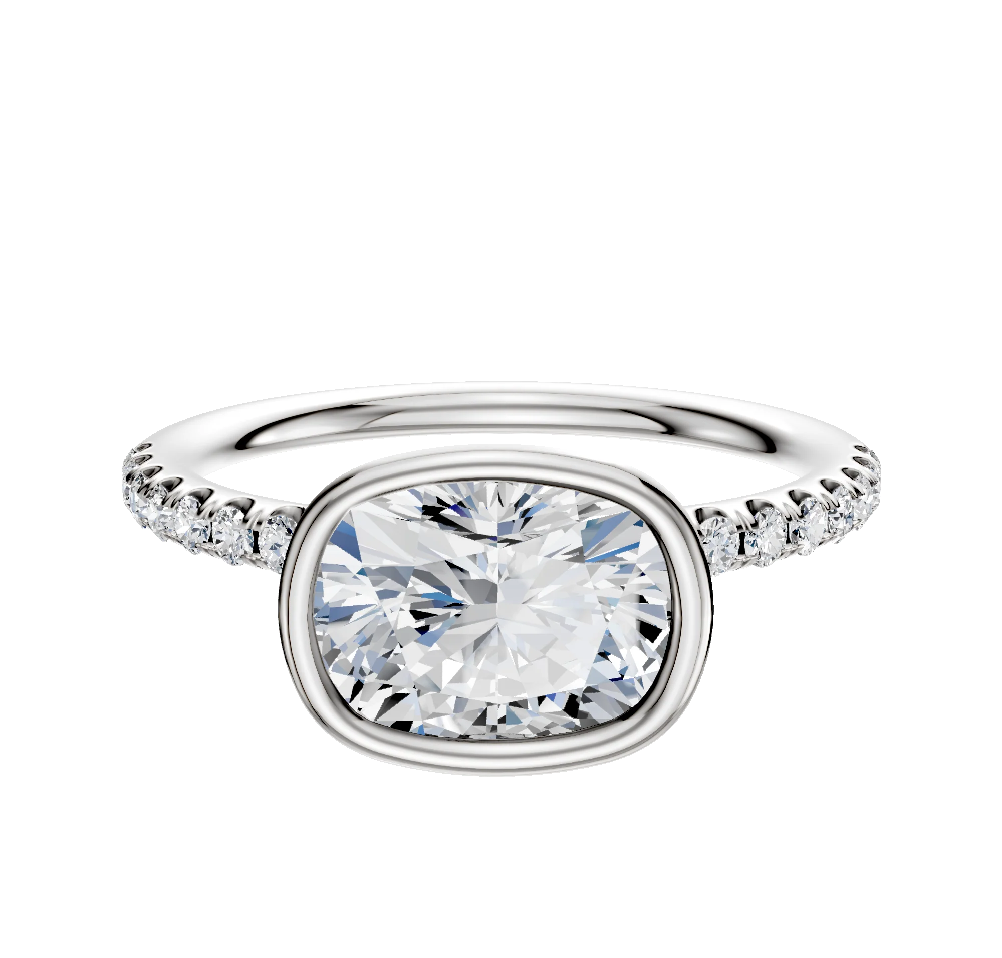 18K White Gold Bezel Full Bezel East/West Classic Dome 1-Row-Pave 2.5mm Engagement Ring