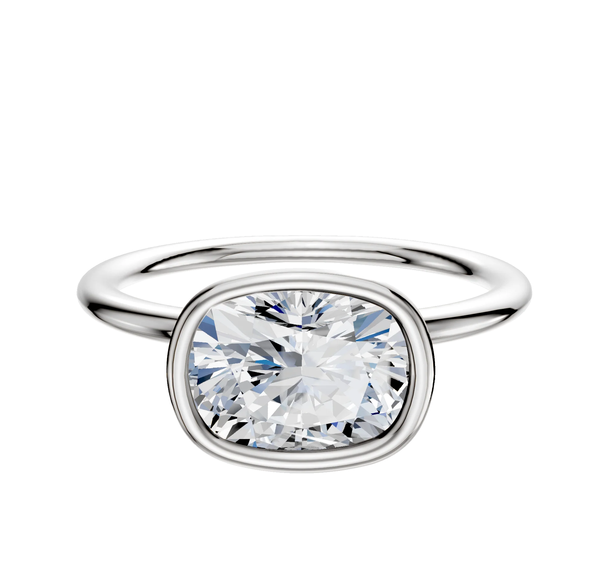 18K White Gold Bezel Full Bezel East/West Classic Dome 1.5mm Engagement Ring