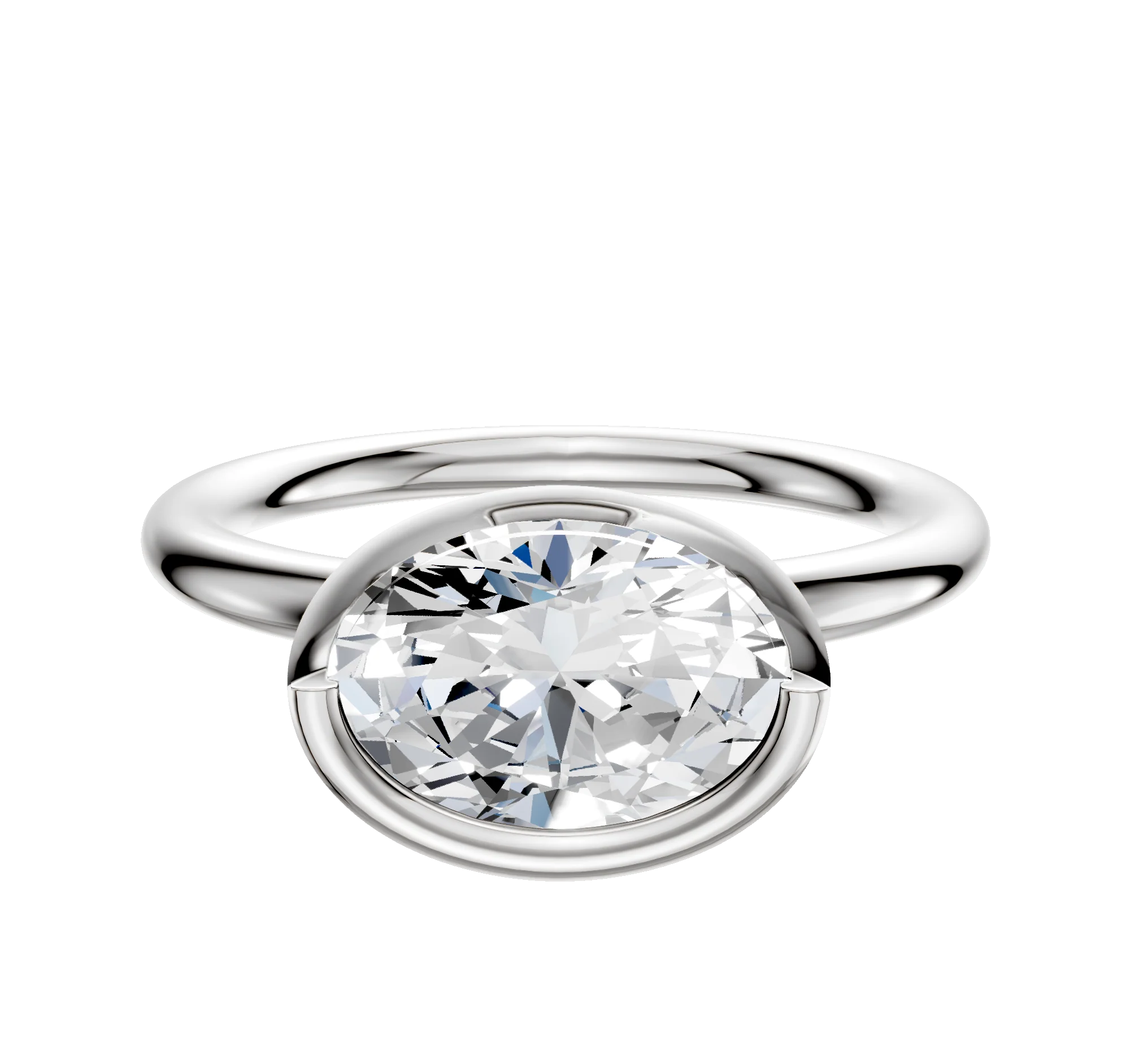18K White Gold Bezel Full Bezel East/West Classic Dome 2.0mm Engagement Ring
