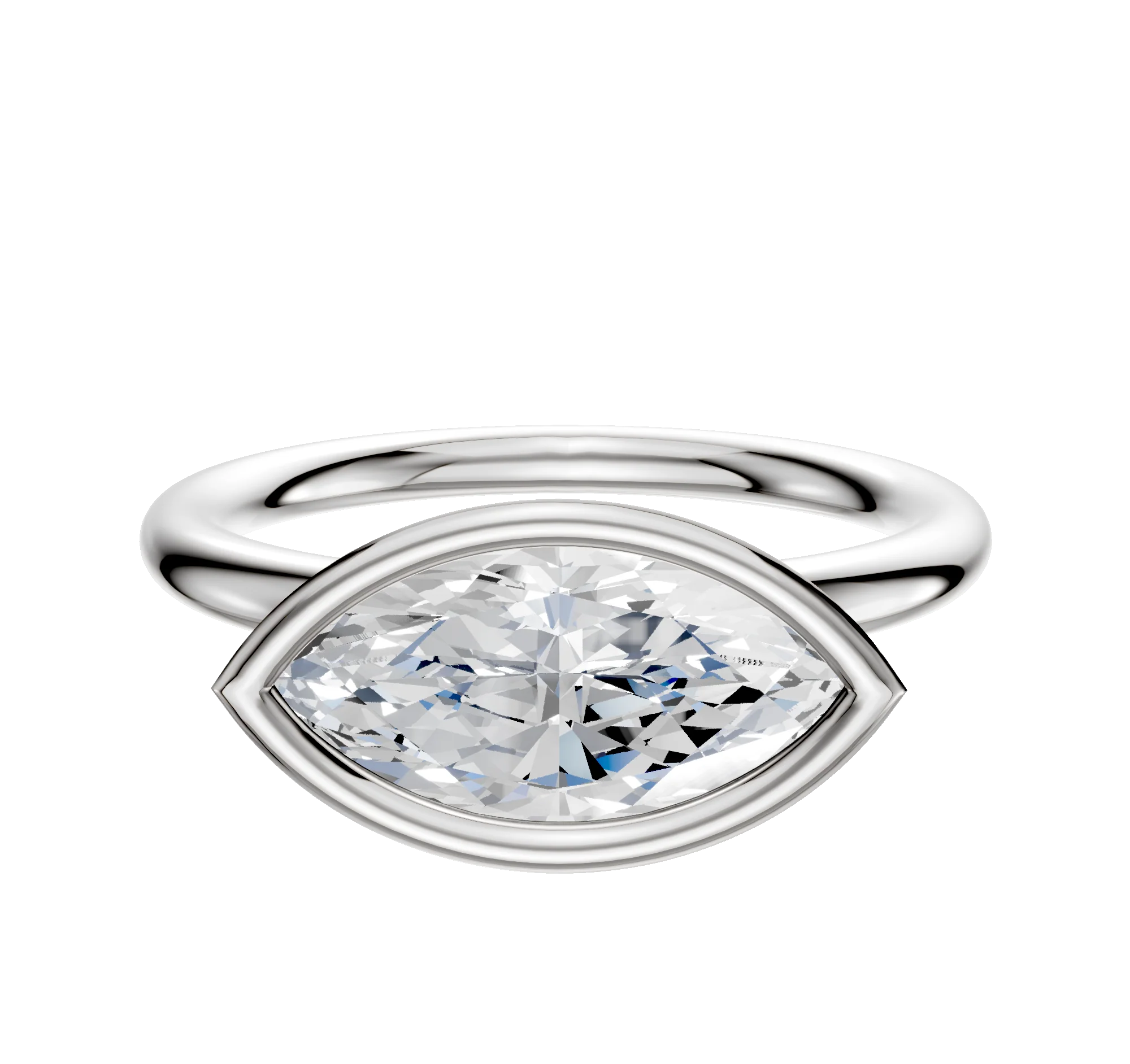 18K White Gold Bezel Full Bezel East/West Classic Dome 2.0mm Engagement Ring