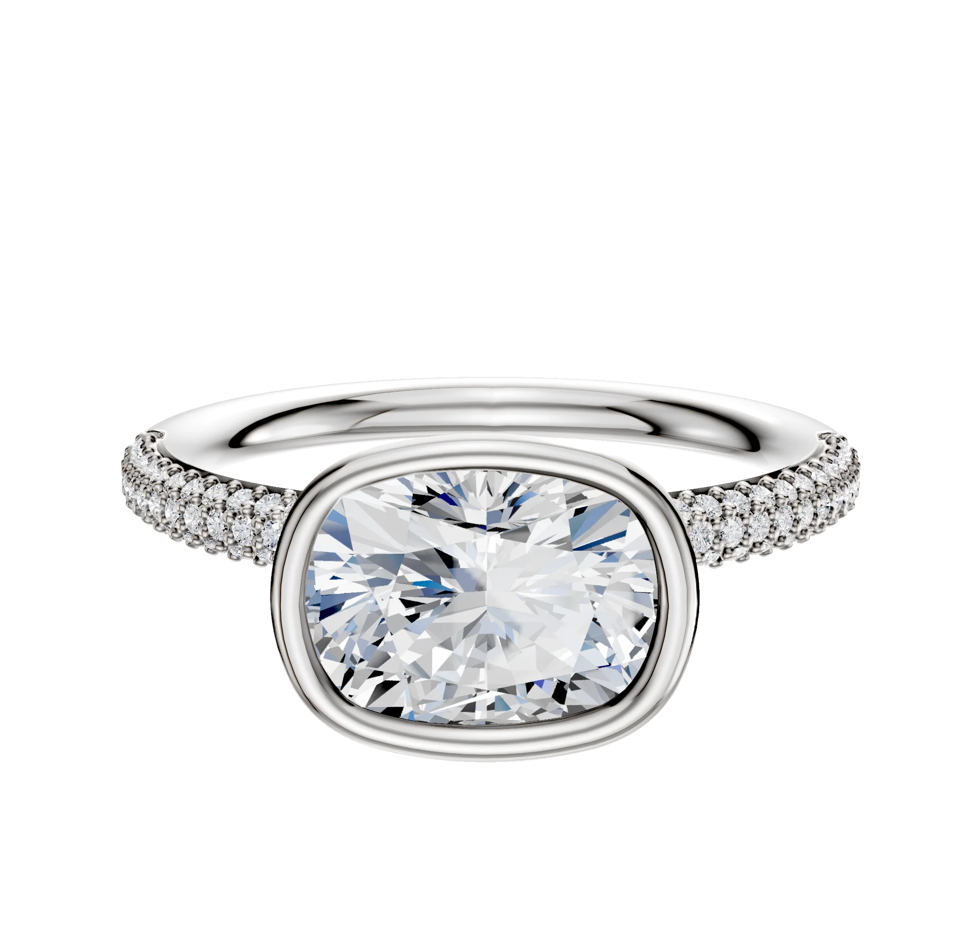 18K White Gold Bezel Full Bezel East/West Classic Dome 3-Row-Pave 2.0mm Engagement Ring