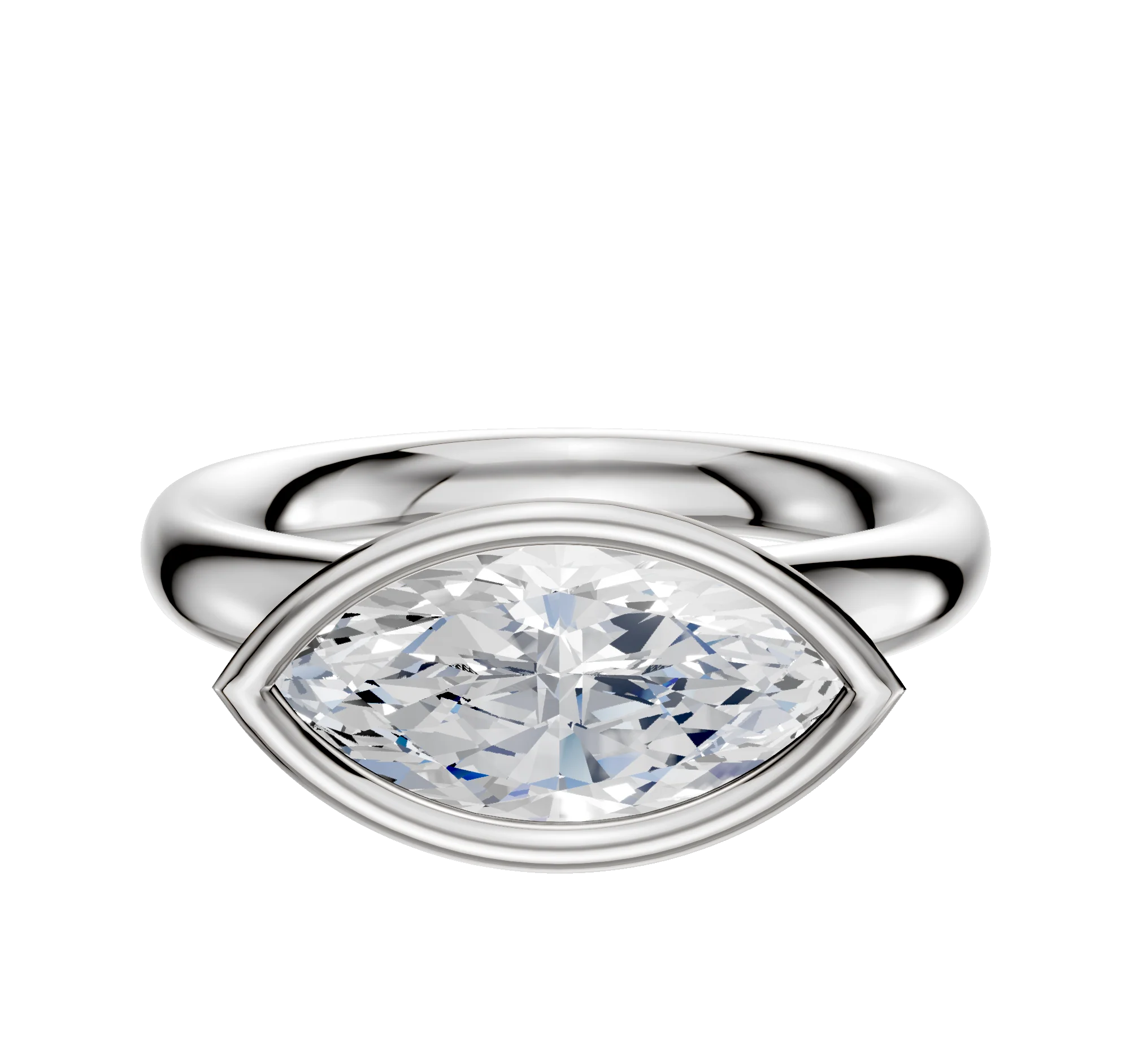 18K White Gold Bezel Full Bezel East/West Classic Dome 3.0mm Engagement Ring
