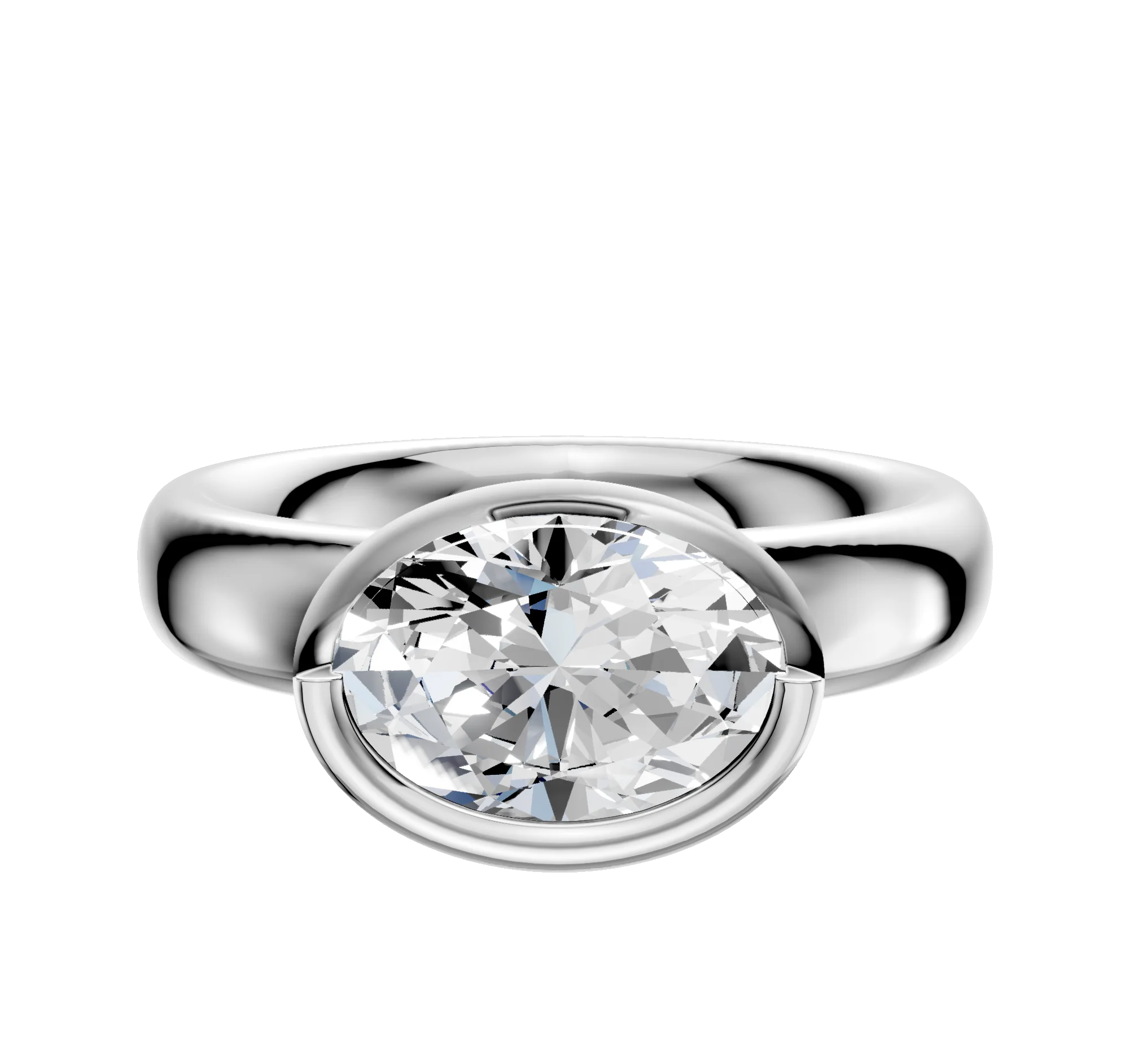 18K White Gold Bezel Full Bezel East/West Classic Dome 4.0mm Engagement Ring